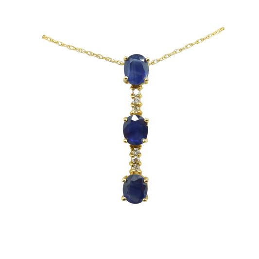 Vintage 14K gold sapphire and diamond bar pendant & gold chain