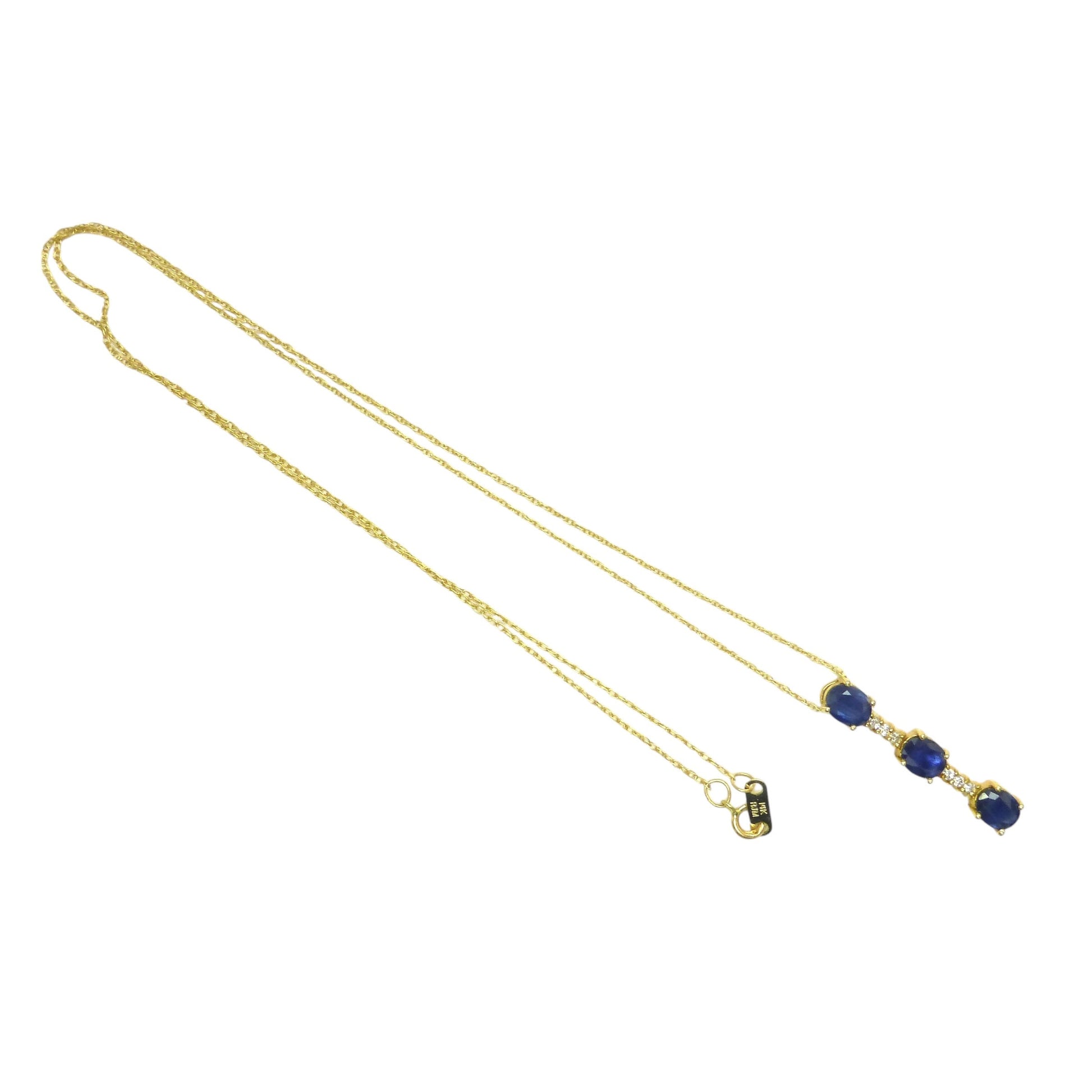 Vintage 14K gold sapphire and diamond bar pendant & gold chain