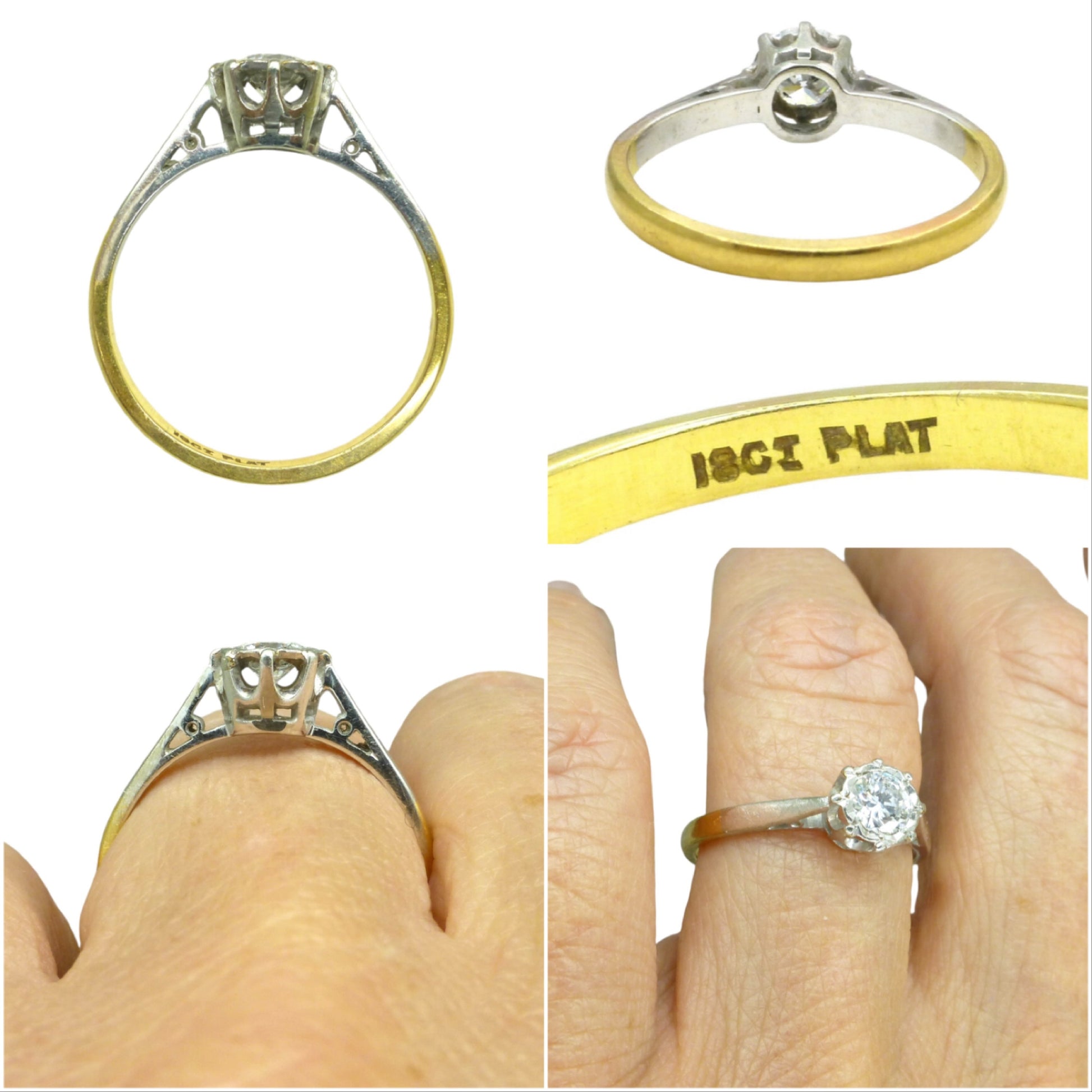 Vintage 18ct & Platinum natural diamond solitaire ring 0.35ct c1950's