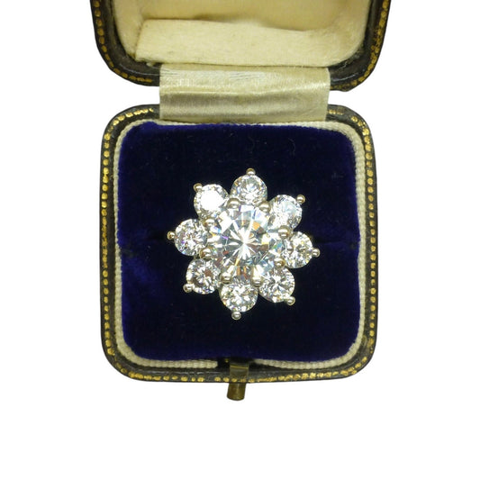 Vintage 9ct 'Faux diamond' halo cluster ring ~ Cubic Zirconia flower ring
