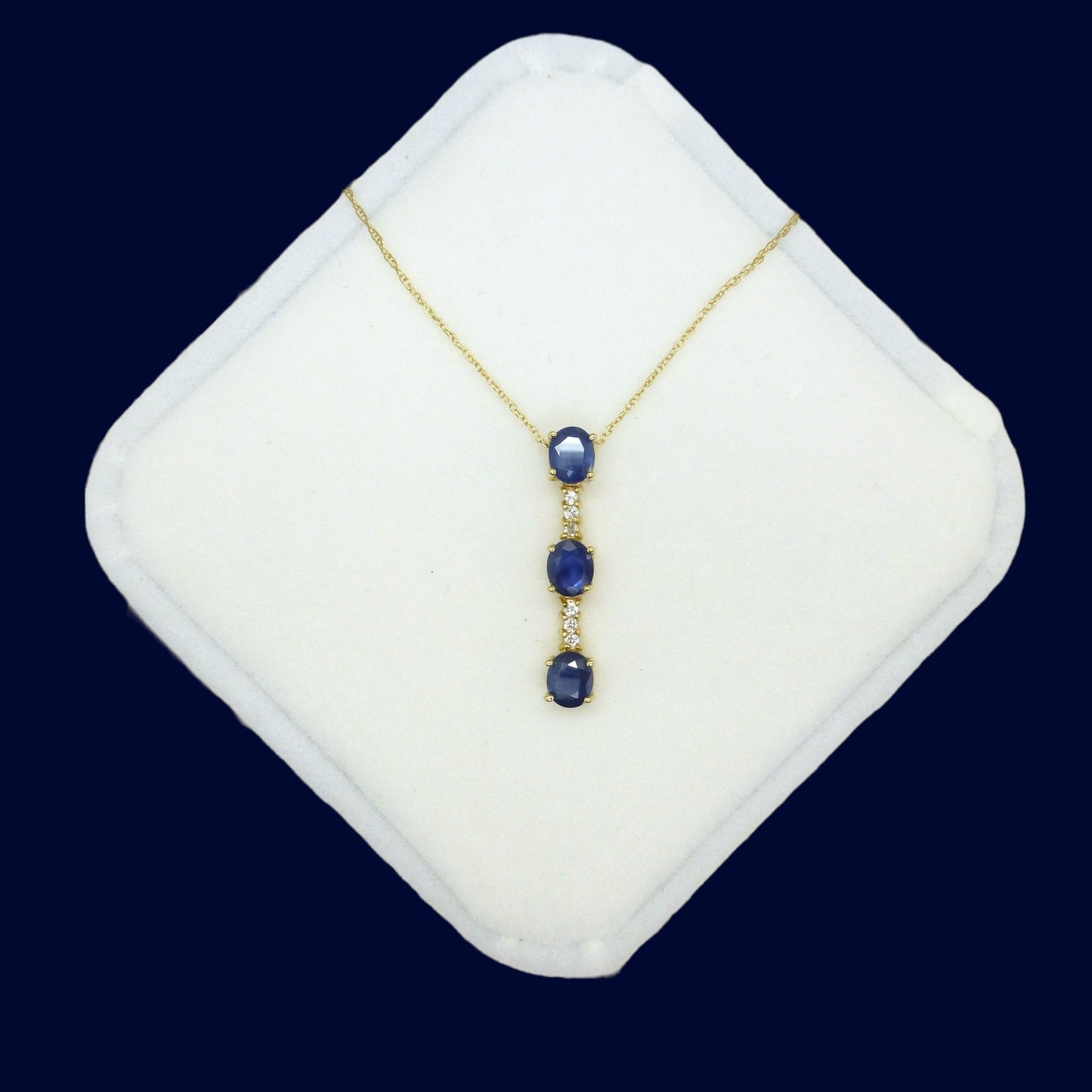 Vintage 14K gold sapphire and diamond bar pendant & gold chain