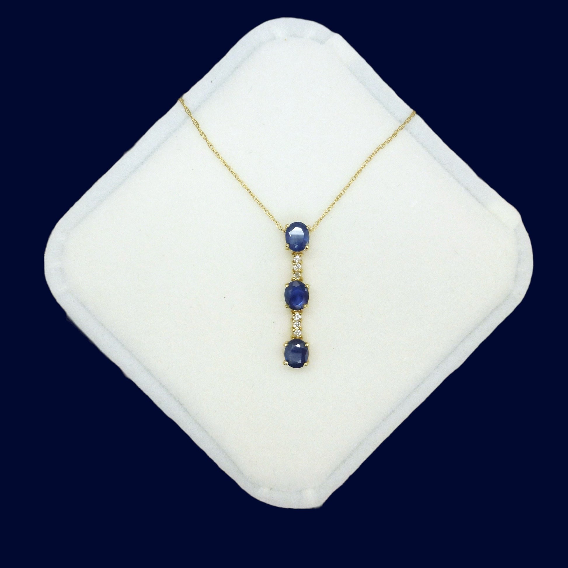 Vintage 14K gold sapphire and diamond bar pendant & gold chain