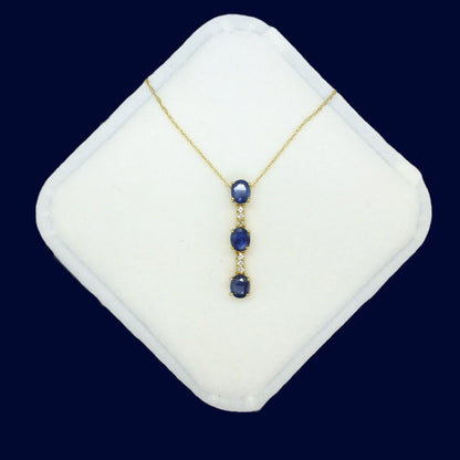 Vintage 14K gold sapphire and diamond bar pendant & gold chain