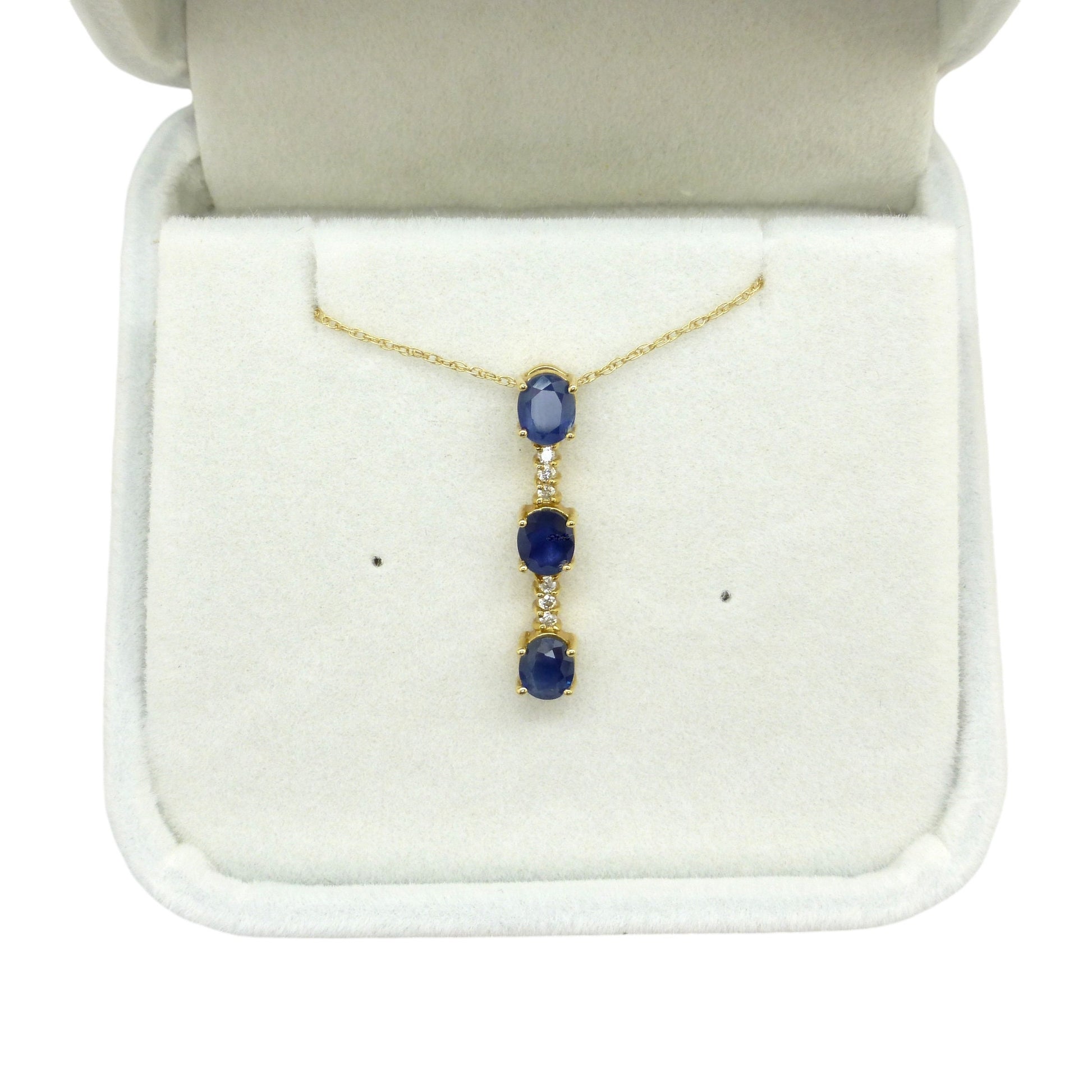 Vintage 14K gold sapphire and diamond bar pendant & gold chain
