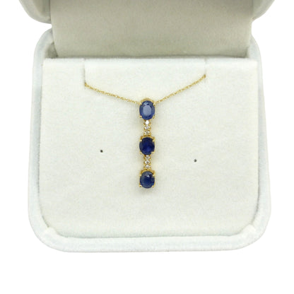 Vintage 14K gold sapphire and diamond bar pendant & gold chain