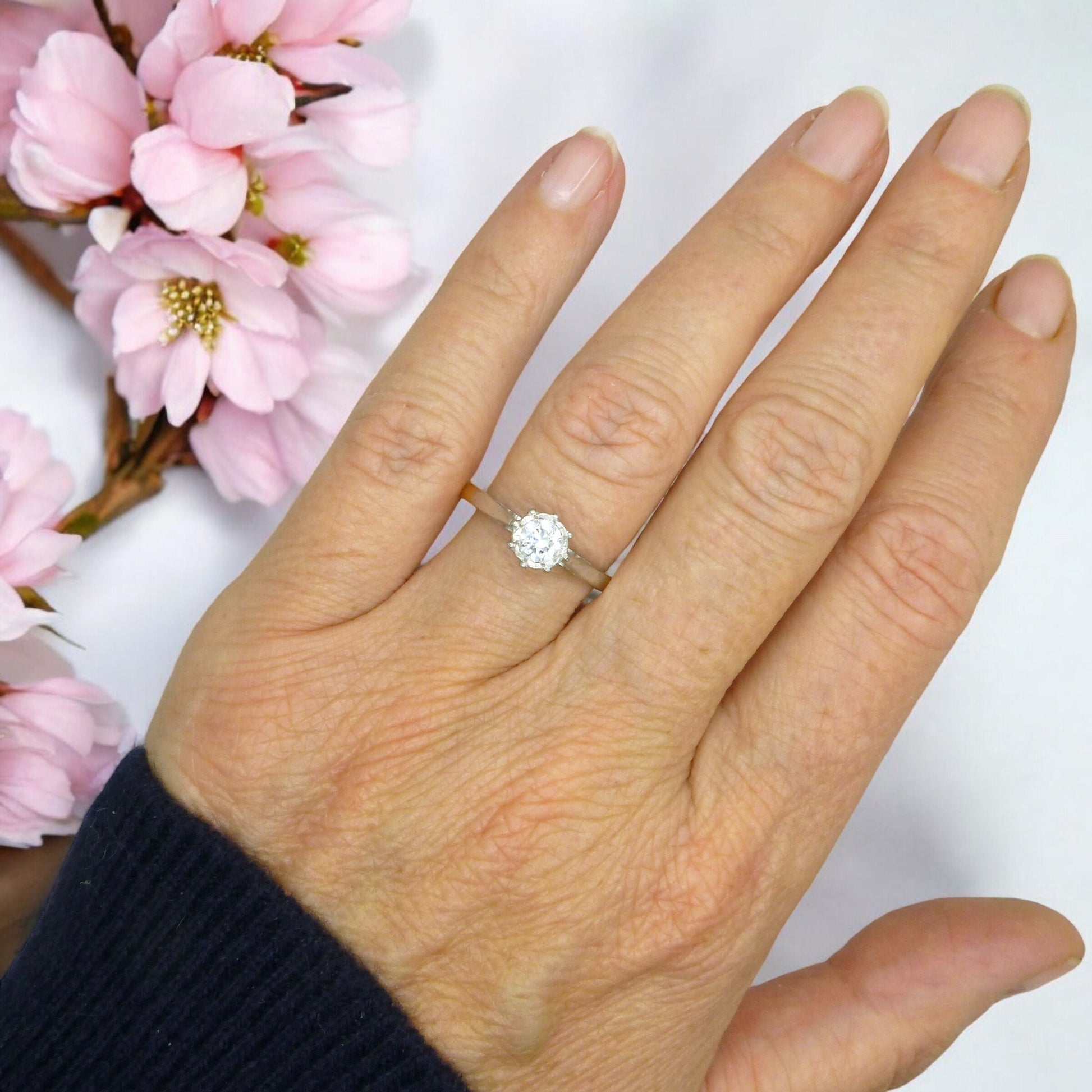 Vintage 18ct & Platinum natural diamond solitaire ring 0.35ct c1950's
