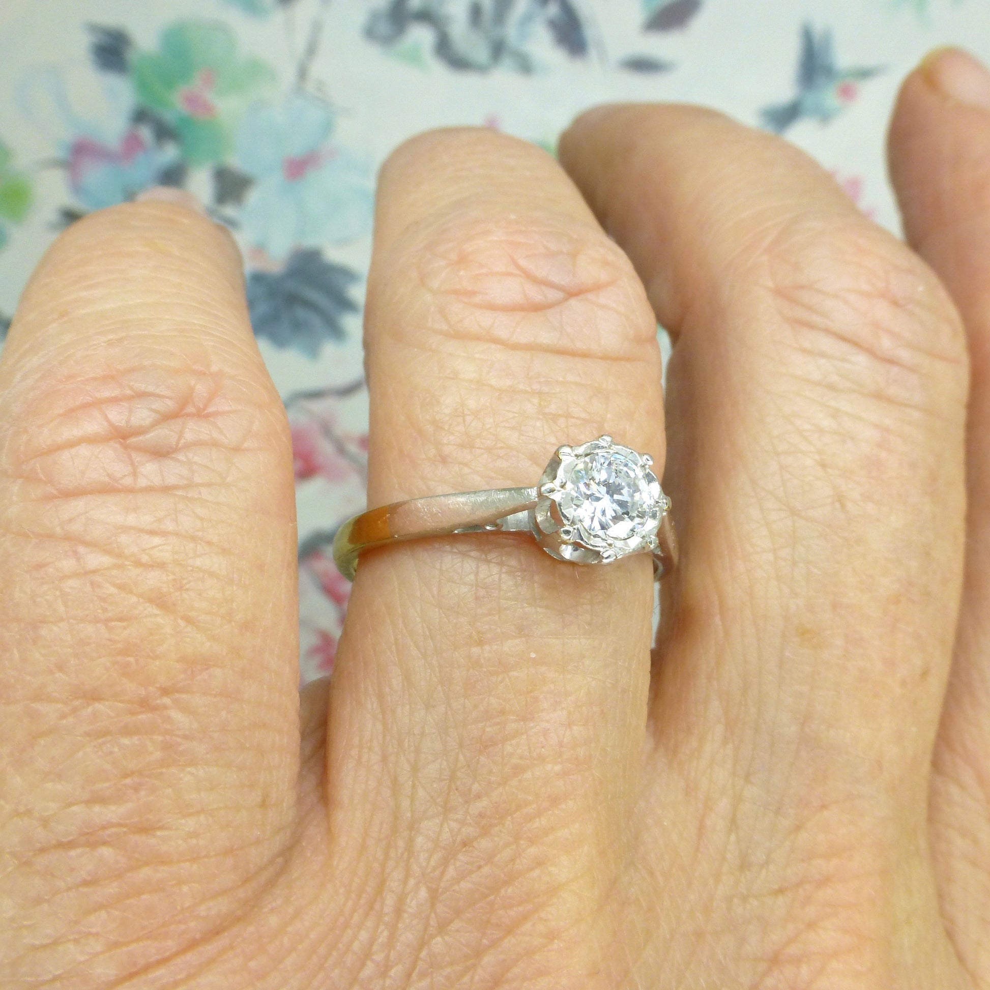 Vintage 18ct & Platinum natural diamond solitaire ring 0.35ct c1950's