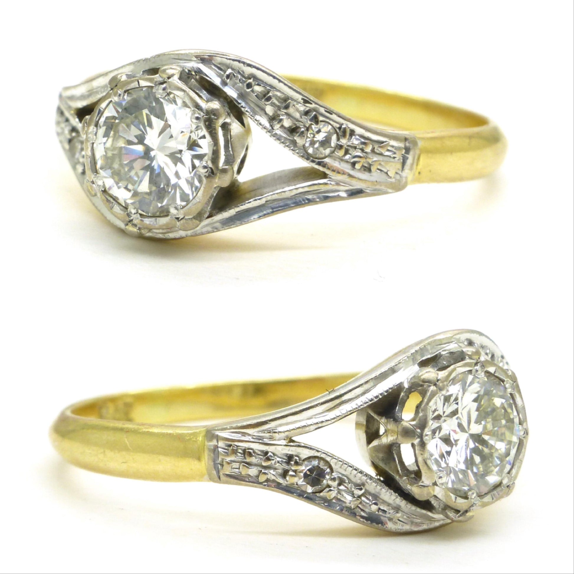 Vintage 18ct natural diamond solitaire ring 0.50ct c1930 ~ 1950's