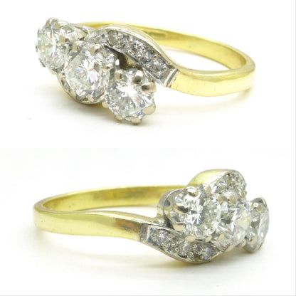 Vintage 18ct natural diamond three stone trilogy twist ring + Independent valuation report