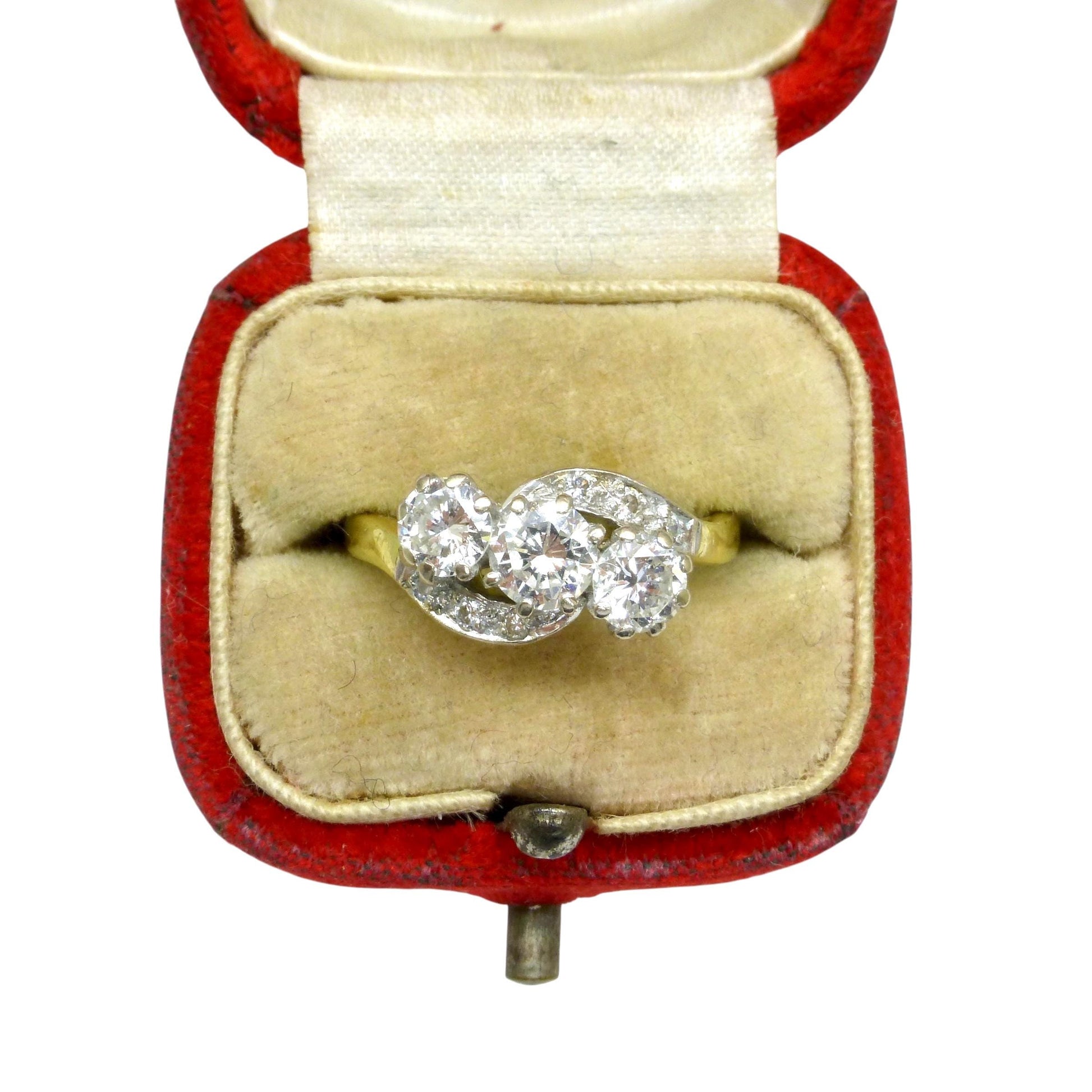 Vintage 18ct natural diamond three stone trilogy twist ring + Independent valuation report