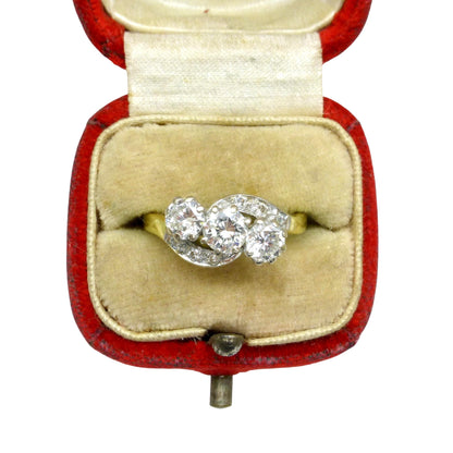 Vintage 18ct natural diamond three stone trilogy twist ring + Independent valuation report
