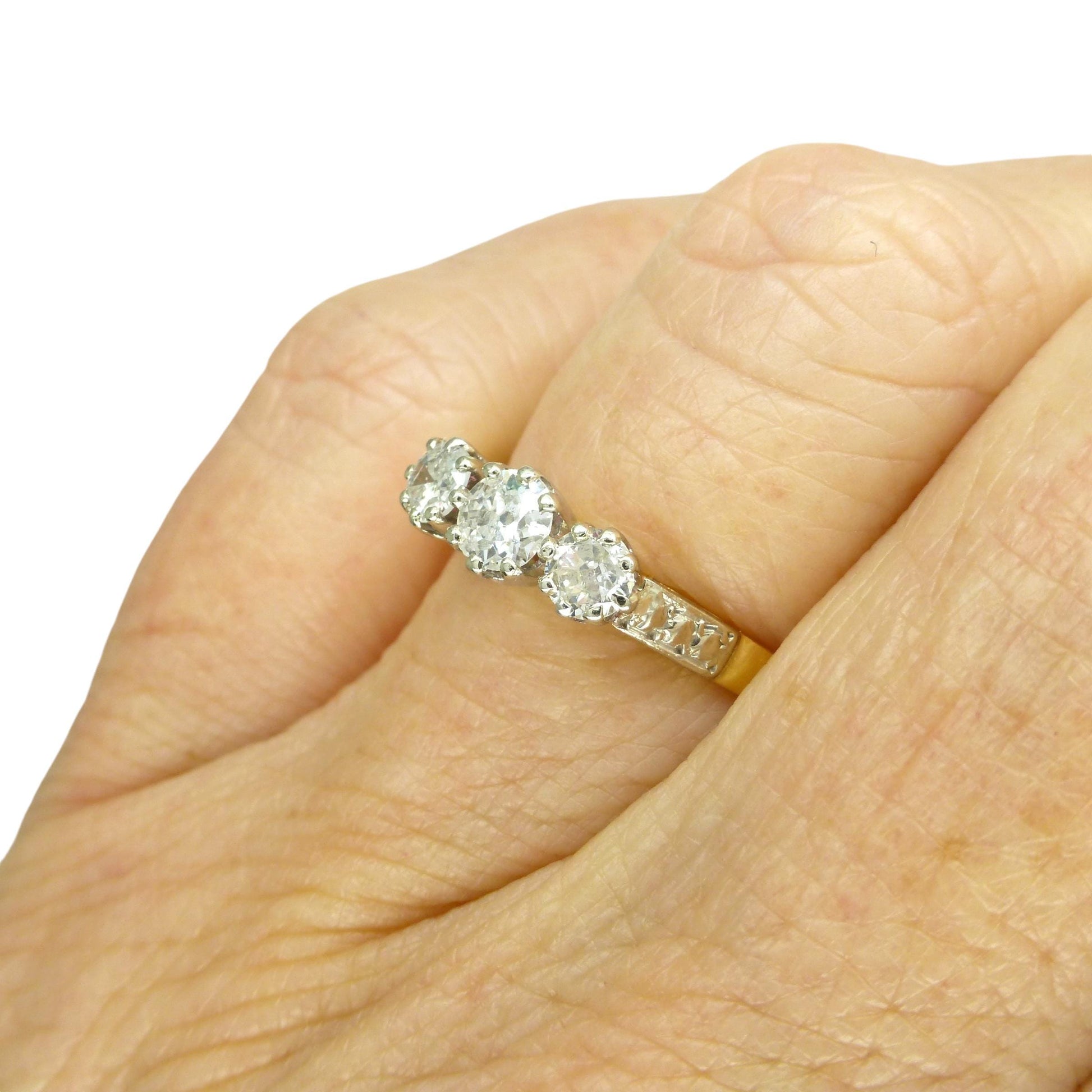 Vintage 18ct old cut diamond three stone trilogy ring 0.50ct ~ c1930's