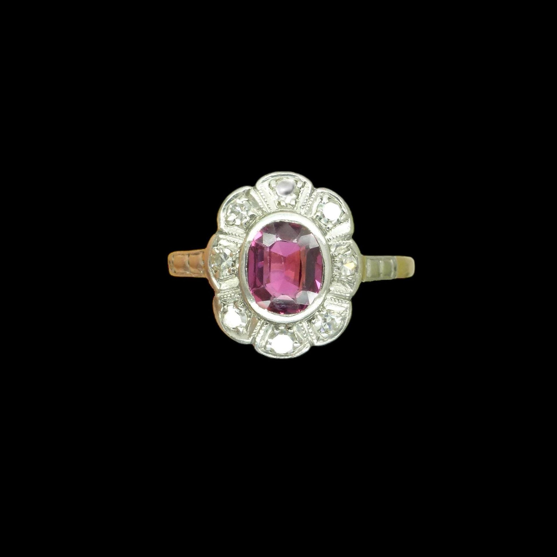 Vintage Art Deco verneuil ruby & diamond 18ct Platinum cluster ring c1930's