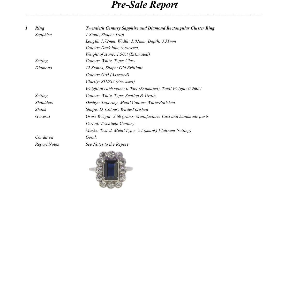 Art Deco sapphire old cut diamond rectangular cluster ring Platinum & white gold ~ independent report