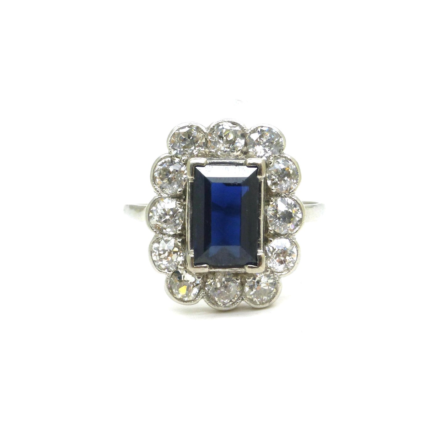 Art Deco sapphire old cut diamond rectangular cluster ring Platinum & white gold ~ independent report