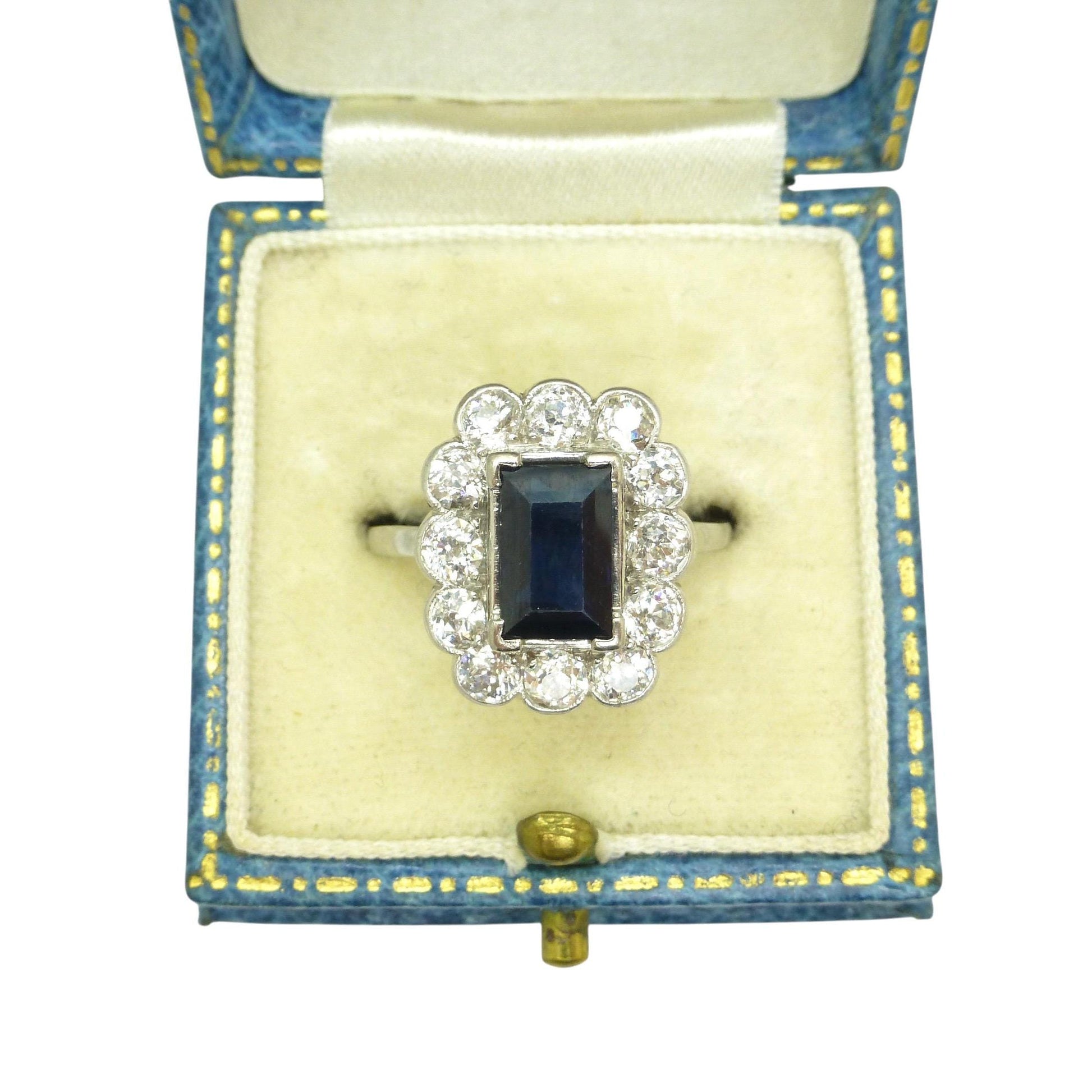 Art Deco sapphire old cut diamond rectangular cluster ring Platinum & white gold ~ independent report
