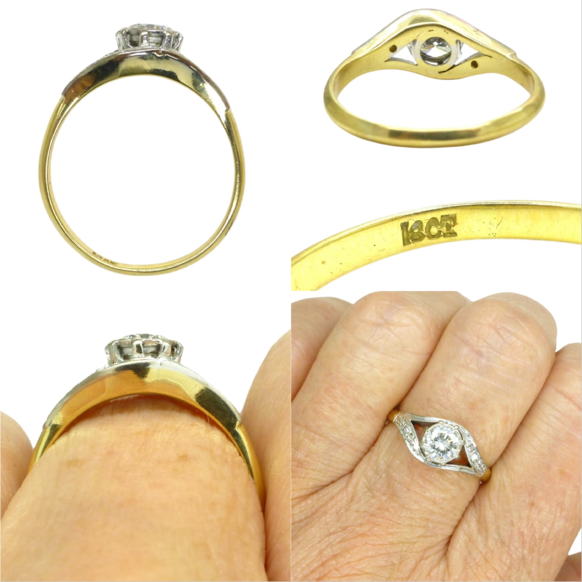 Vintage 18ct natural diamond solitaire ring 0.50ct c1930 ~ 1950's