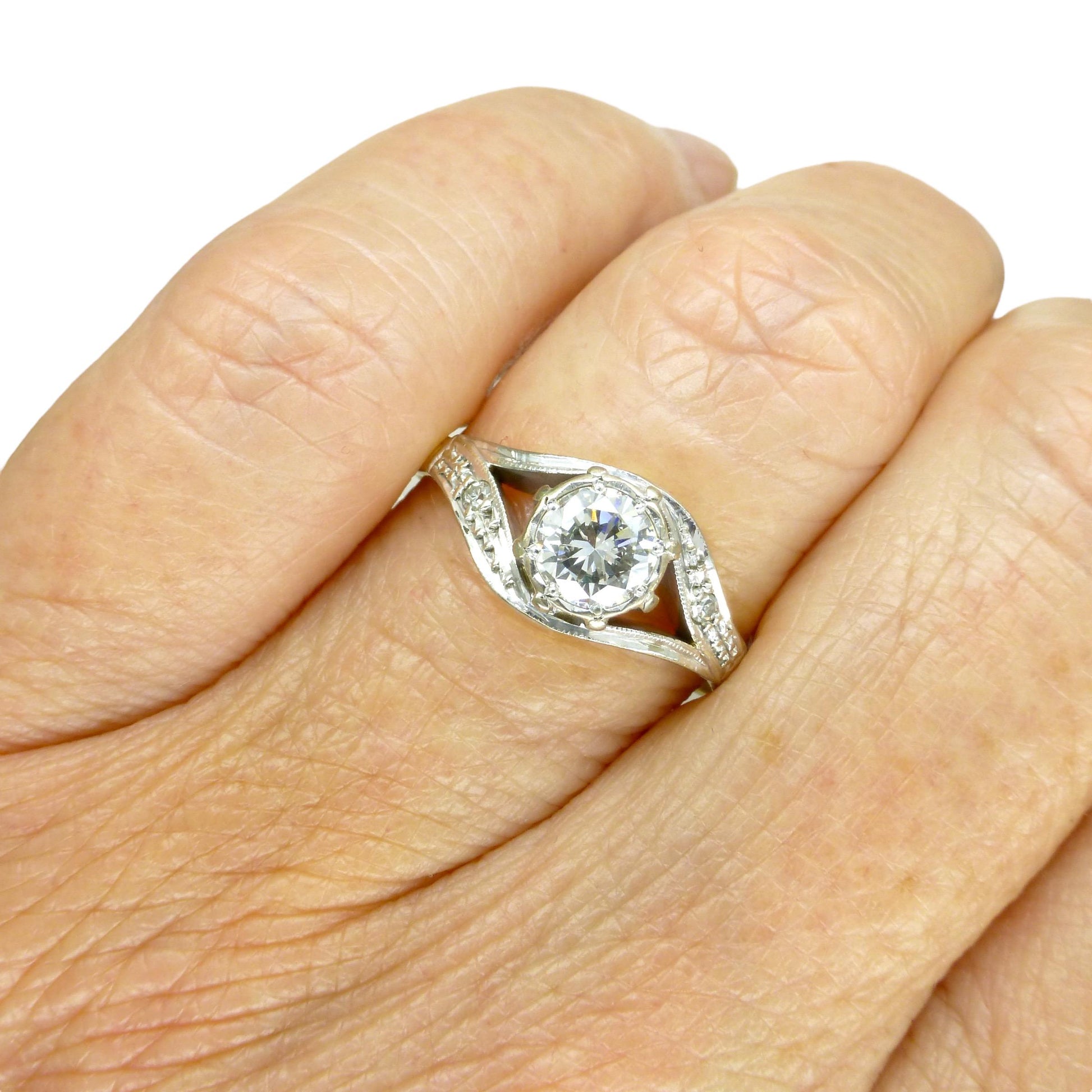 Vintage 18ct natural diamond solitaire ring 0.50ct c1930 ~ 1950's