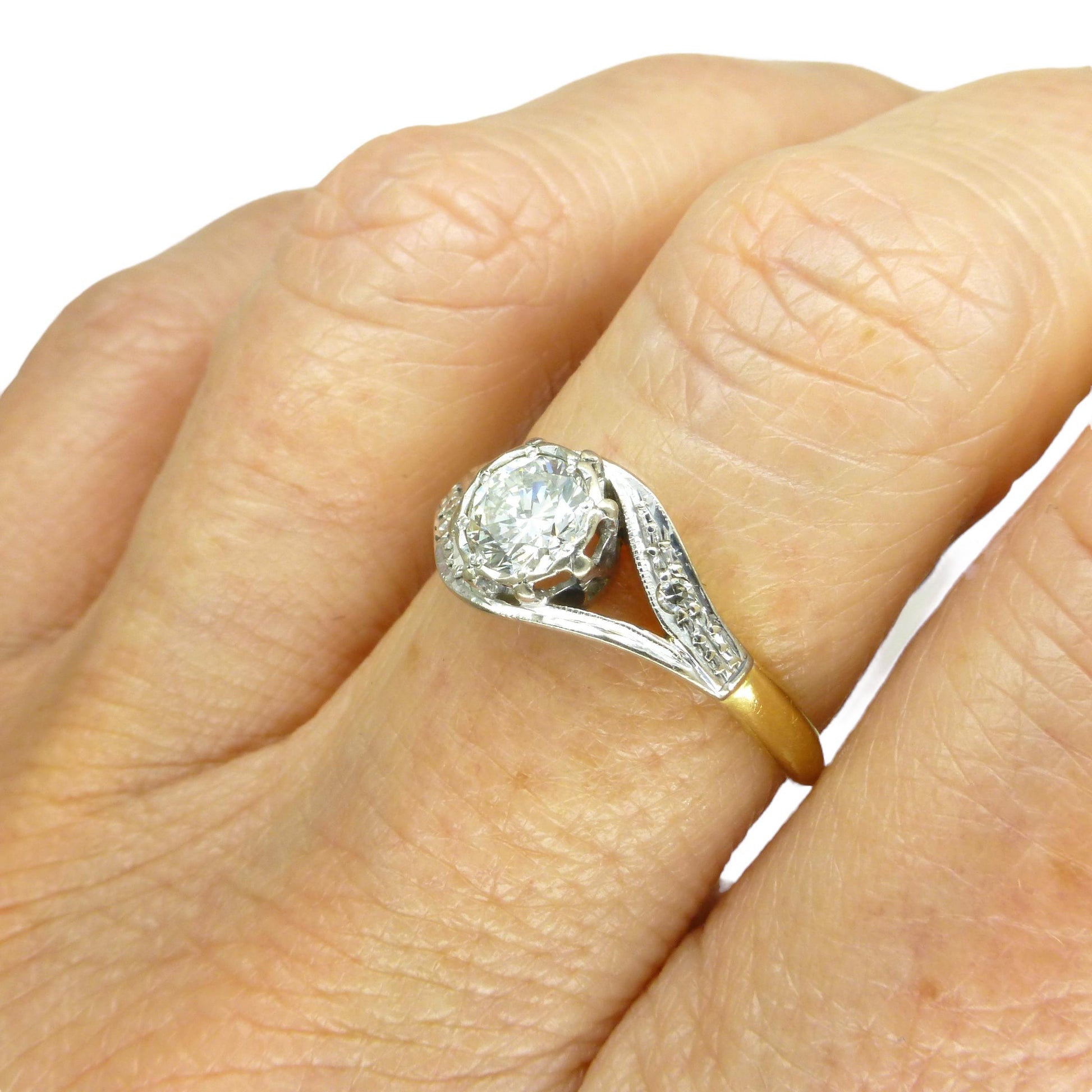 Vintage 18ct natural diamond solitaire ring 0.50ct c1930 ~ 1950's
