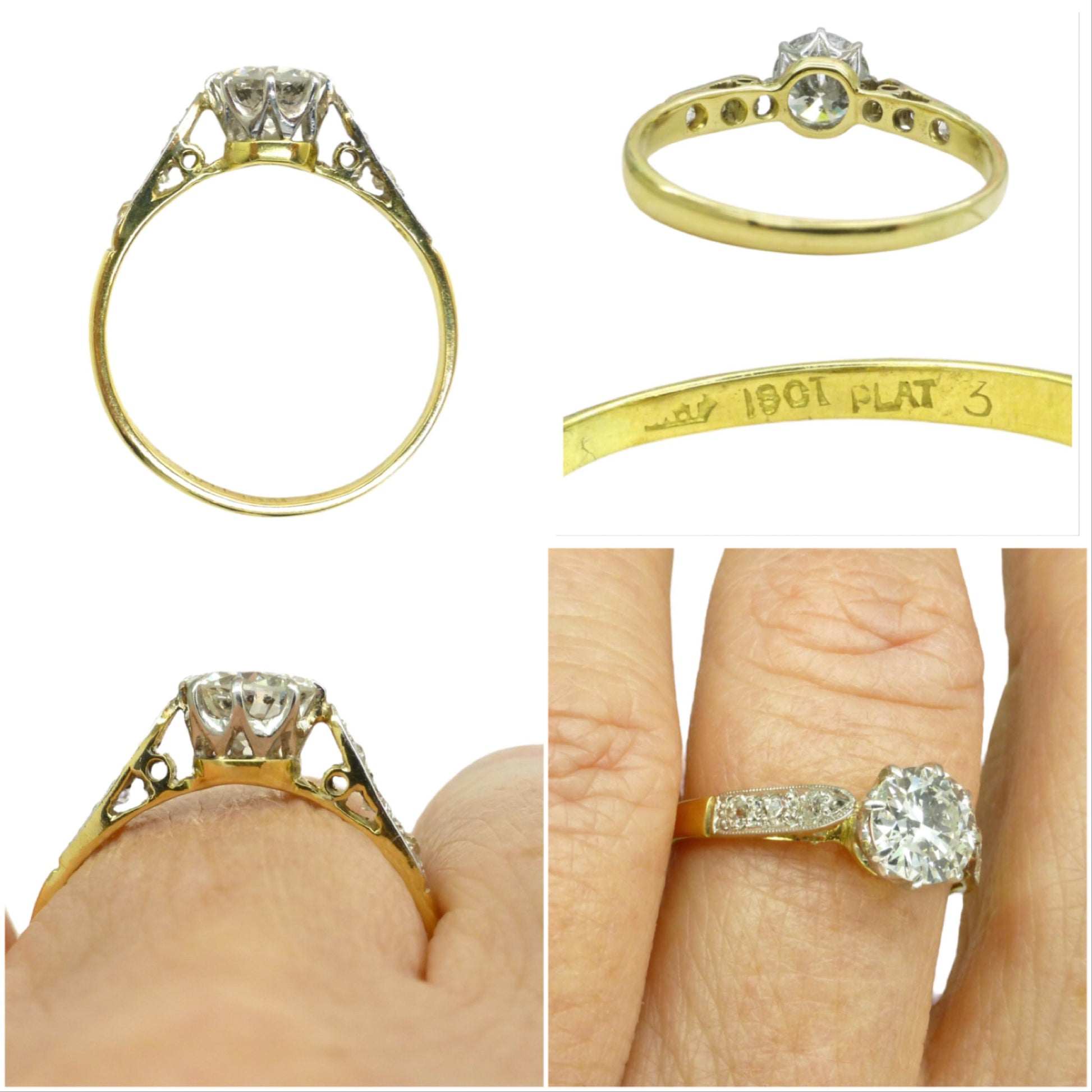 Vintage natural diamond 18ct gold & Platinum solitaire ring 0.78ct 1950's ~ Independent report.