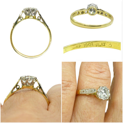 Vintage natural diamond 18ct gold & Platinum solitaire ring 0.78ct 1950's ~ Independent report.