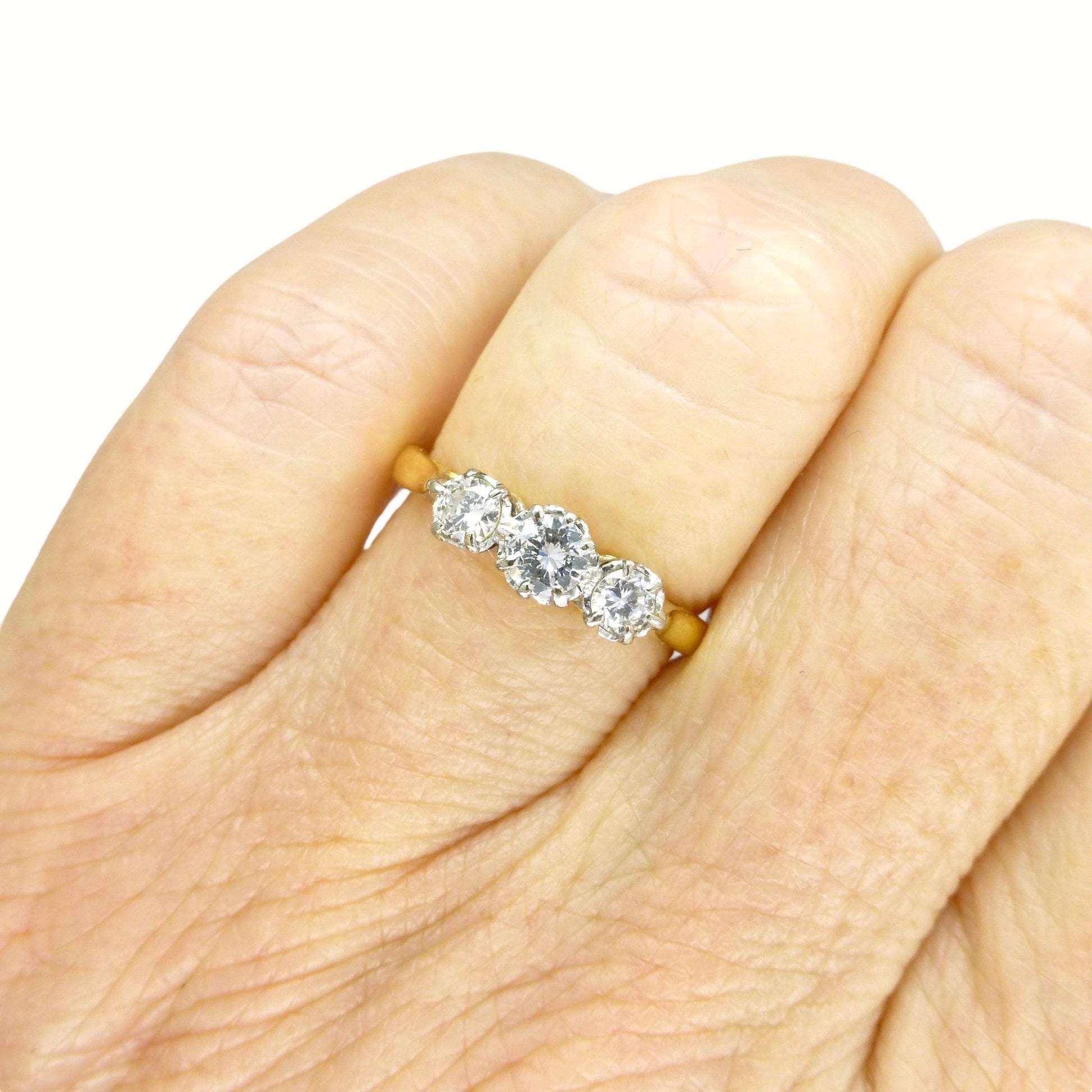 Vintage natural diamond three stone trilogy ring 18ct & Platinum 0.40ct