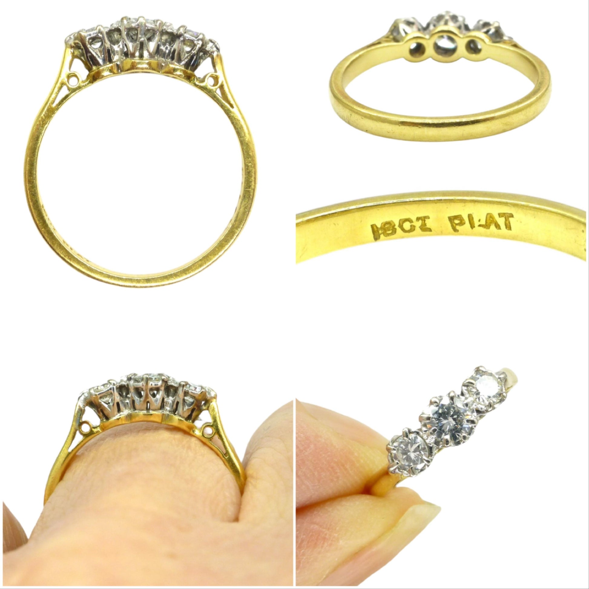Vintage natural diamond three stone trilogy ring 18ct & Platinum 0.40ct