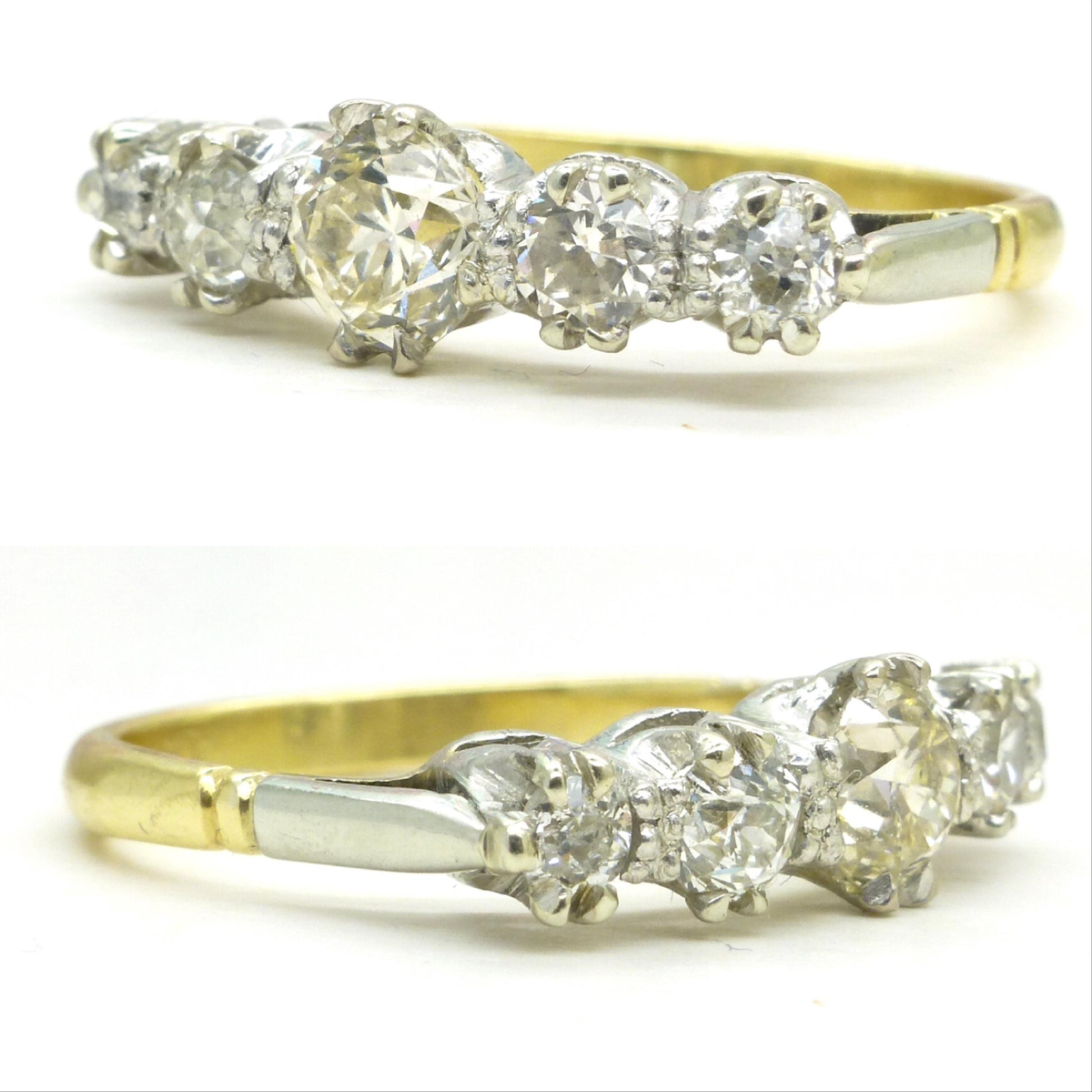 Vintage 18ct & Platinum natural old cut diamond five stone ring 0.65ct