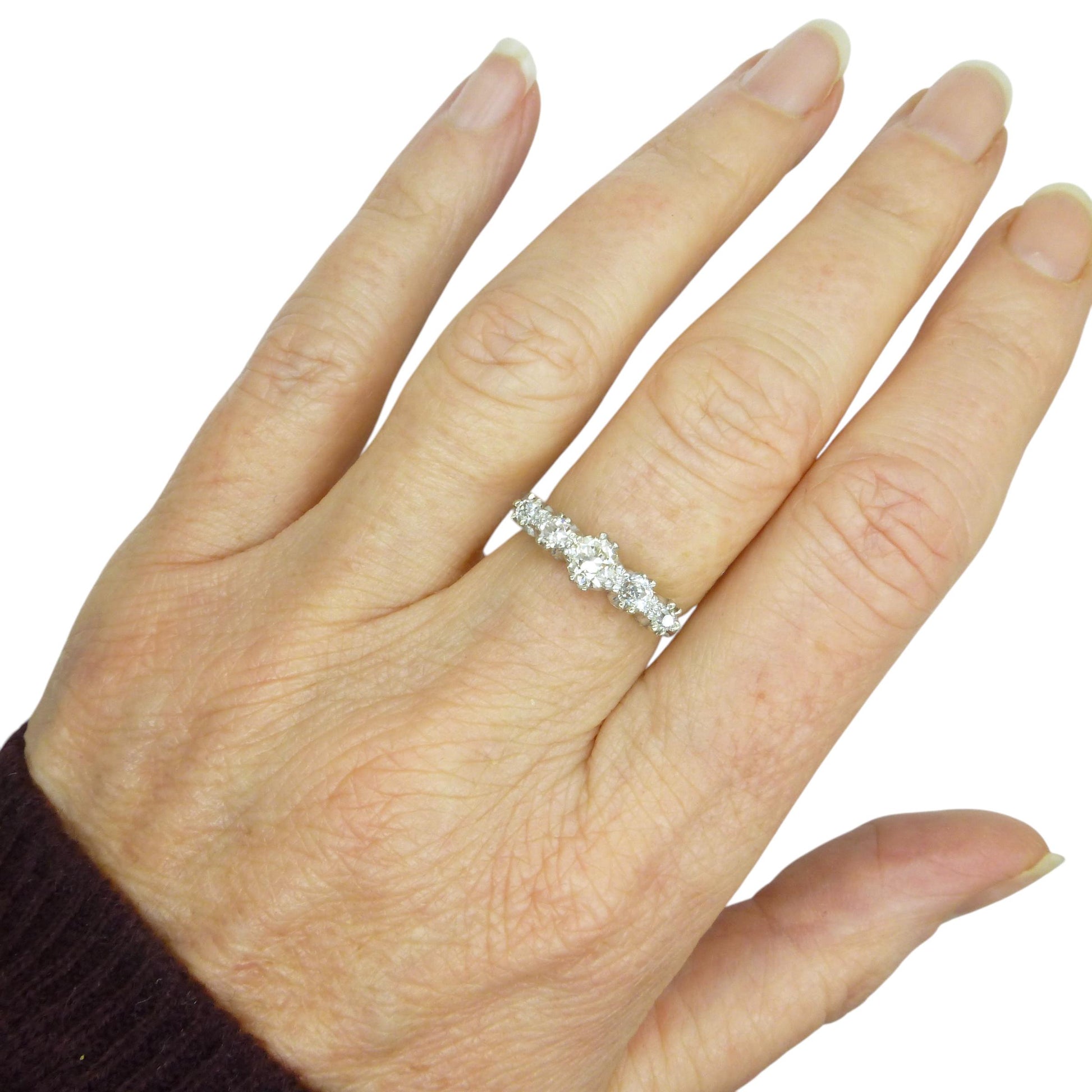 Vintage 18ct & Platinum natural old cut diamond five stone ring 0.65ct