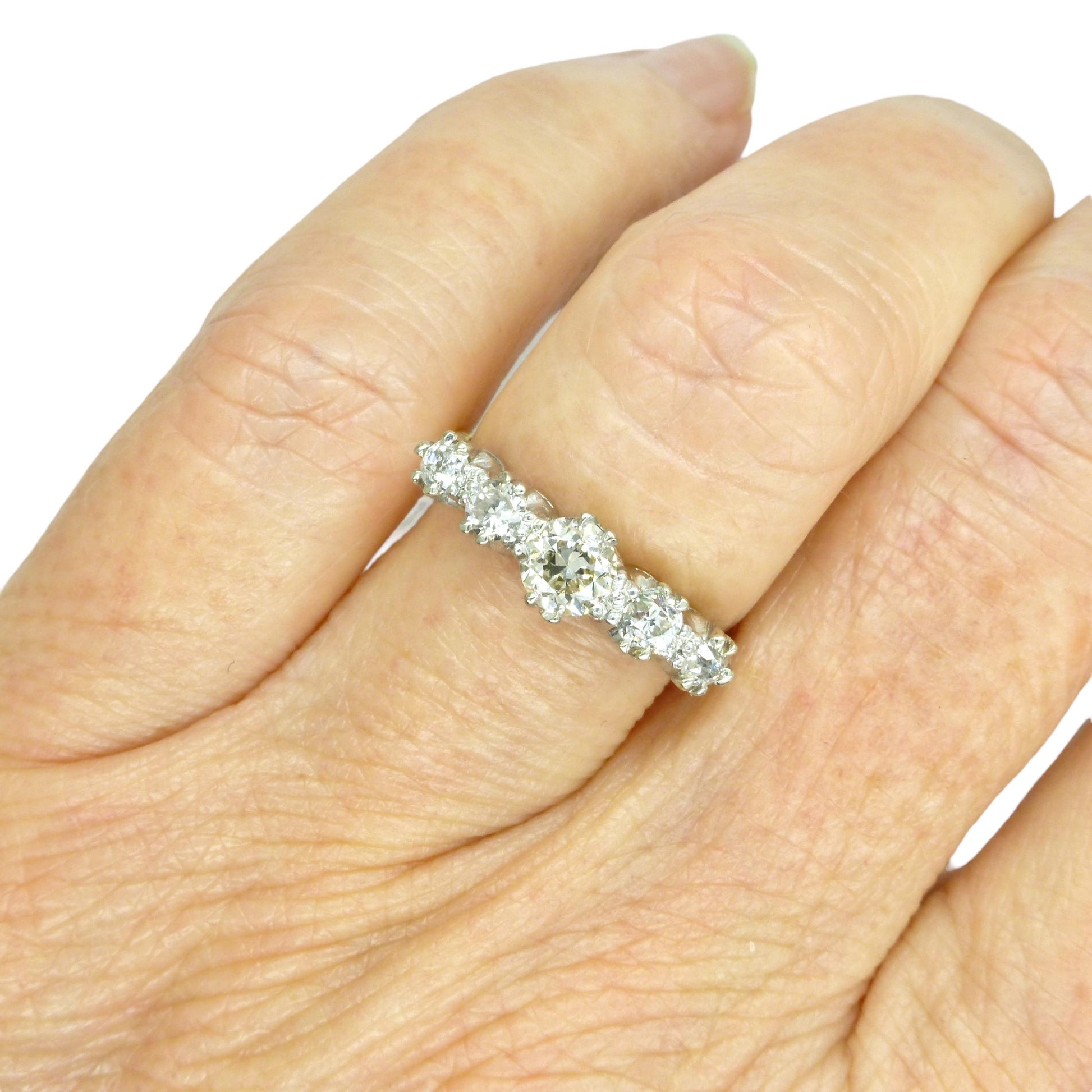 Vintage 18ct & Platinum natural old cut diamond five stone ring 0.65ct
