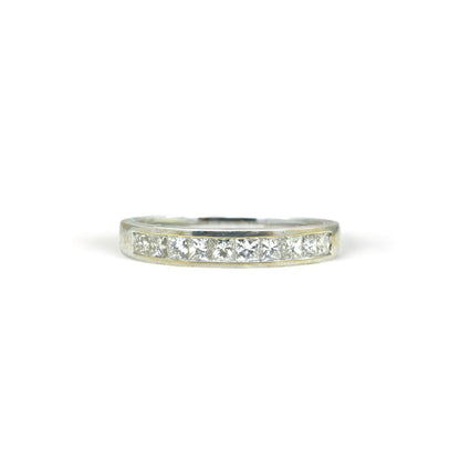 Vintage 18ct white gold Princess cut natural Diamond half eternity ring 0.50ct ~ wedding band