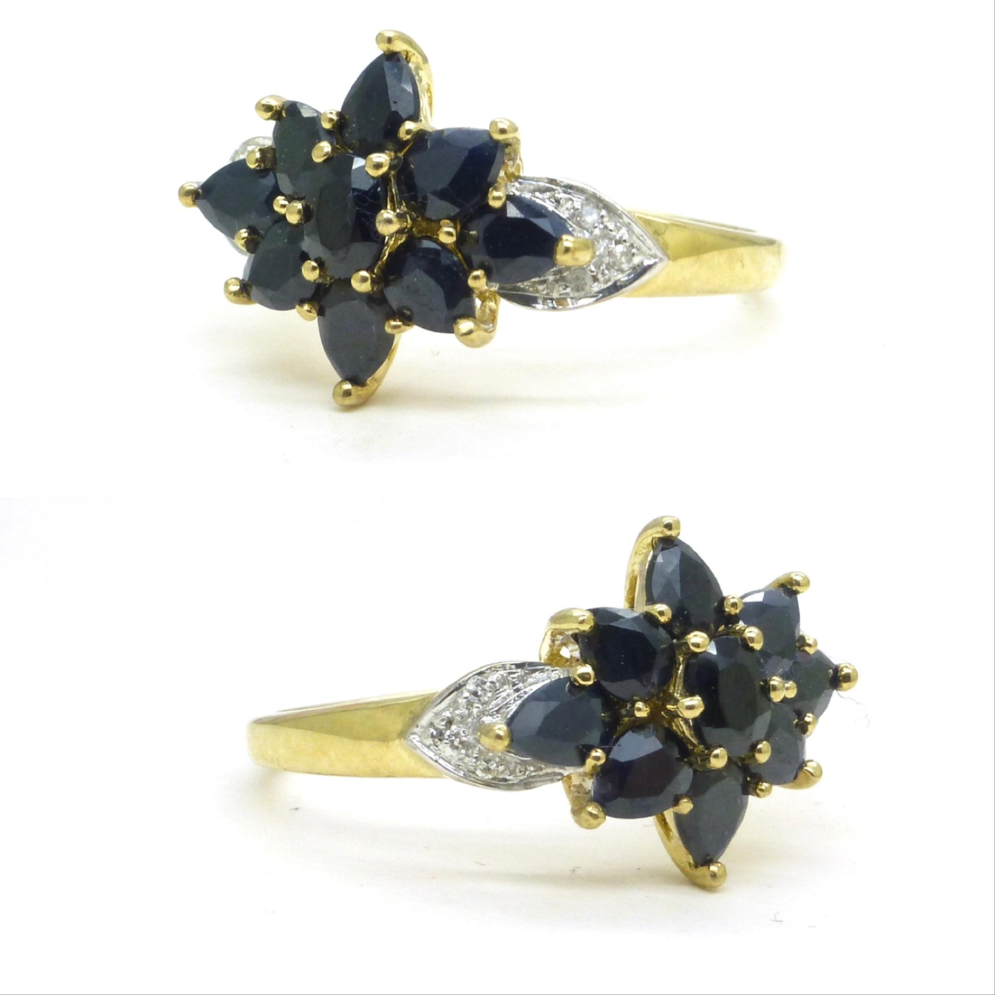 Vintage 9ct Sapphire and diamond flower cluster ring