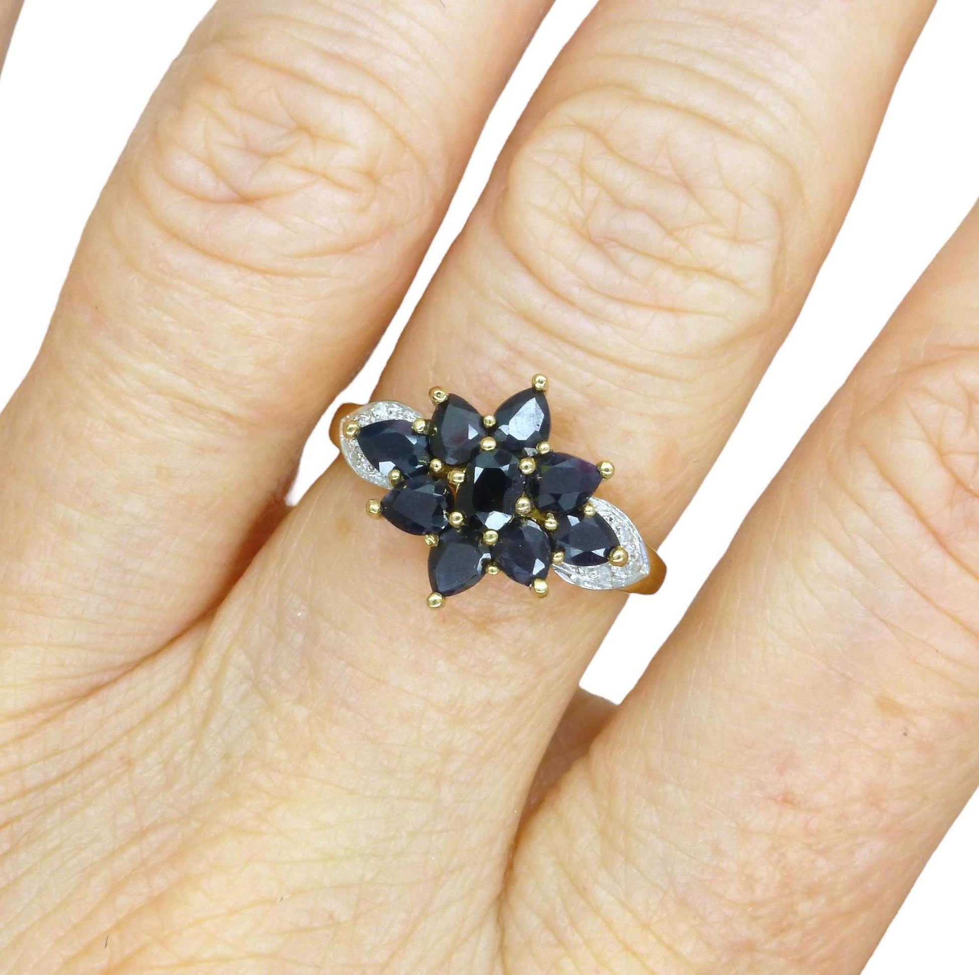 Vintage 9ct Sapphire and diamond flower cluster ring