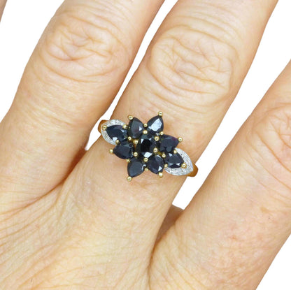 Vintage 9ct Sapphire and diamond flower cluster ring