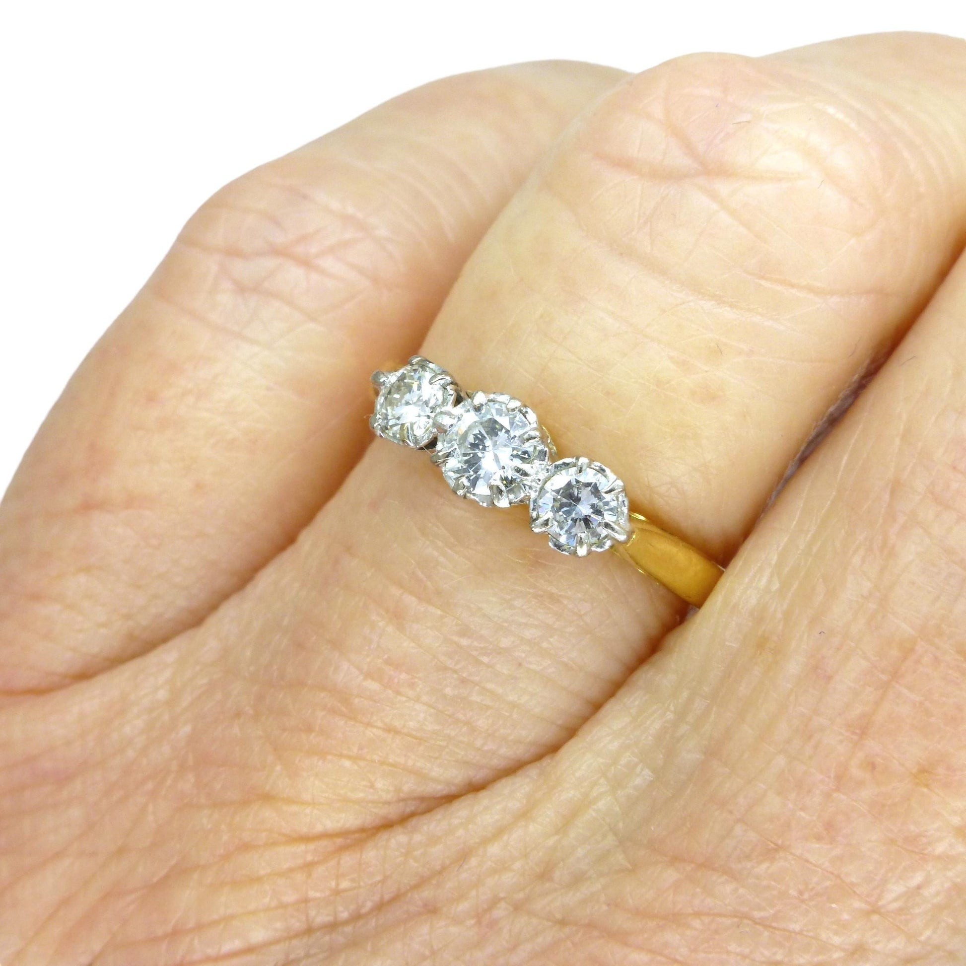 Vintage natural diamond three stone trilogy ring 18ct & Platinum 0.40ct