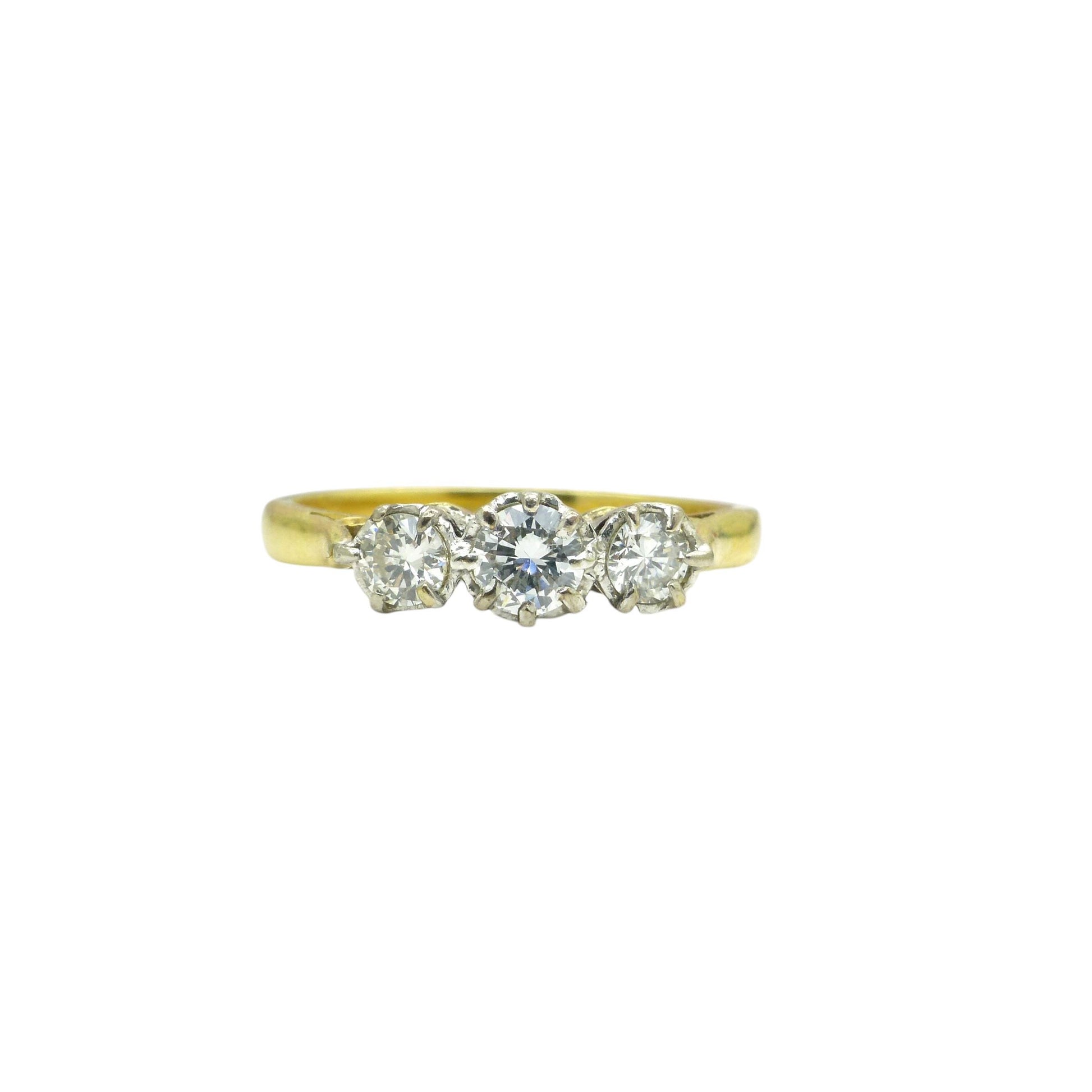 Vintage natural diamond three stone trilogy ring 18ct & Platinum 0.40ct