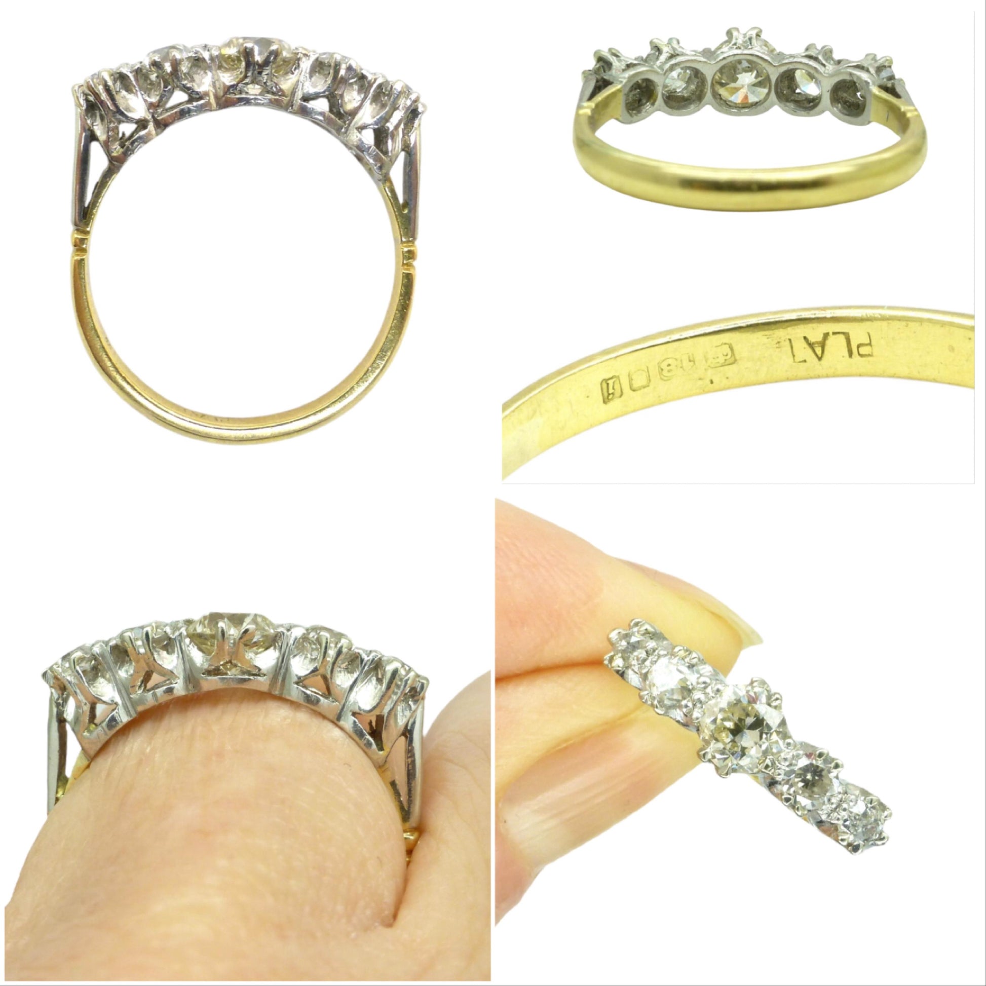 Vintage 18ct & Platinum natural old cut diamond five stone ring 0.65ct
