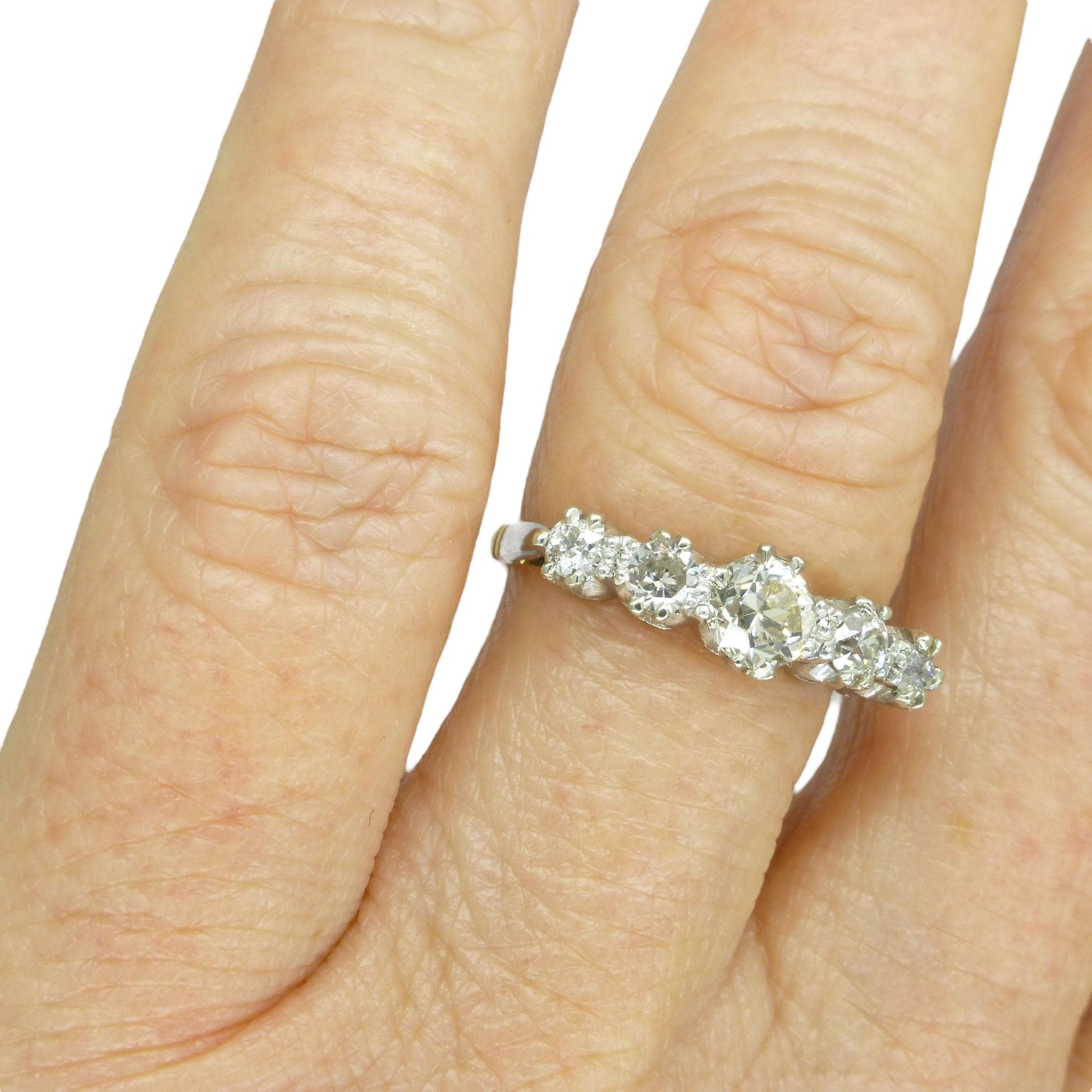 Vintage 18ct & Platinum natural old cut diamond five stone ring 0.65ct
