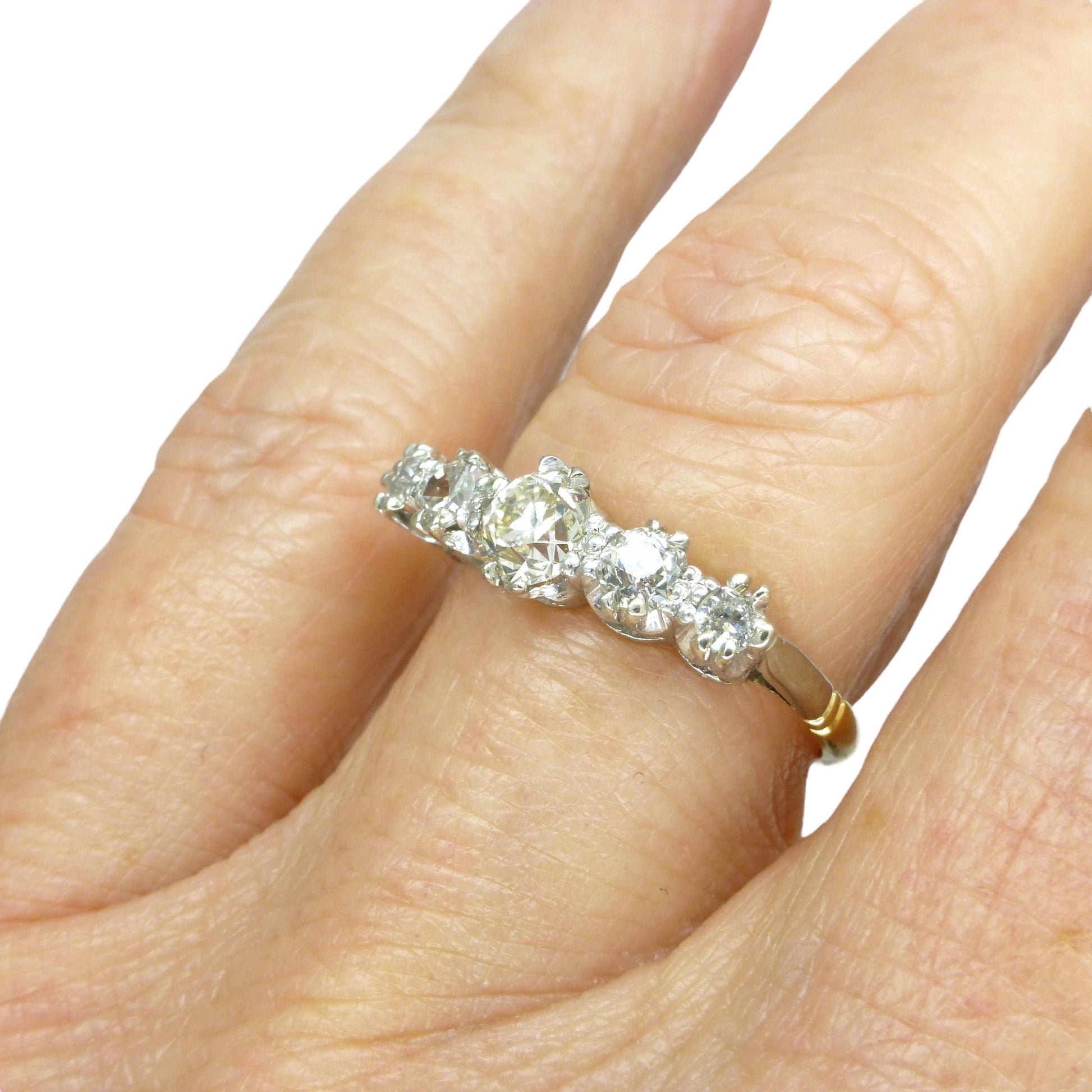 Vintage 18ct & Platinum natural old cut diamond five stone ring 0.65ct