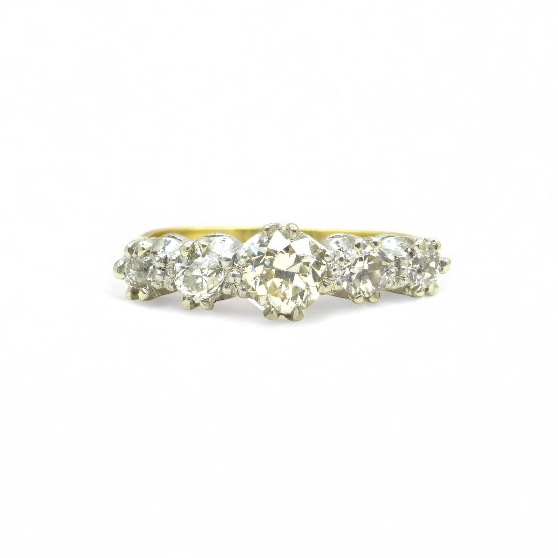 Vintage 18ct & Platinum natural old cut diamond five stone ring 0.65ct