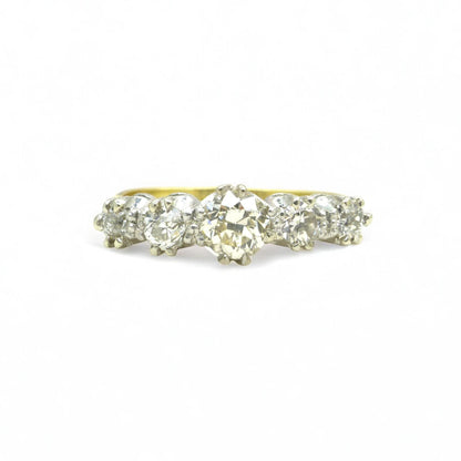 Vintage 18ct & Platinum natural old cut diamond five stone ring 0.65ct