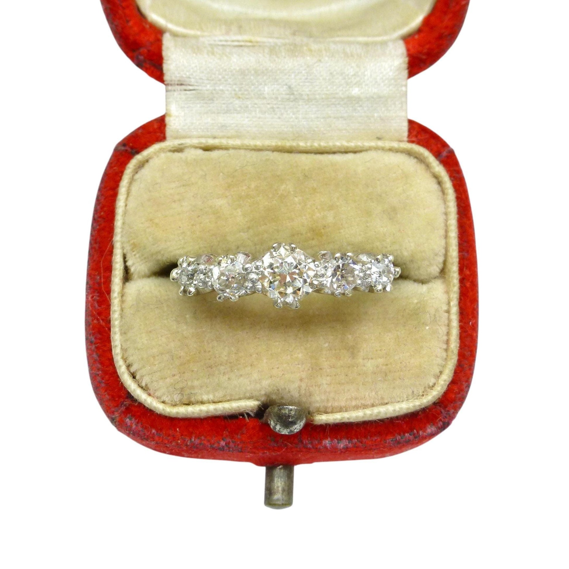 Vintage 18ct & Platinum natural old cut diamond five stone ring 0.65ct