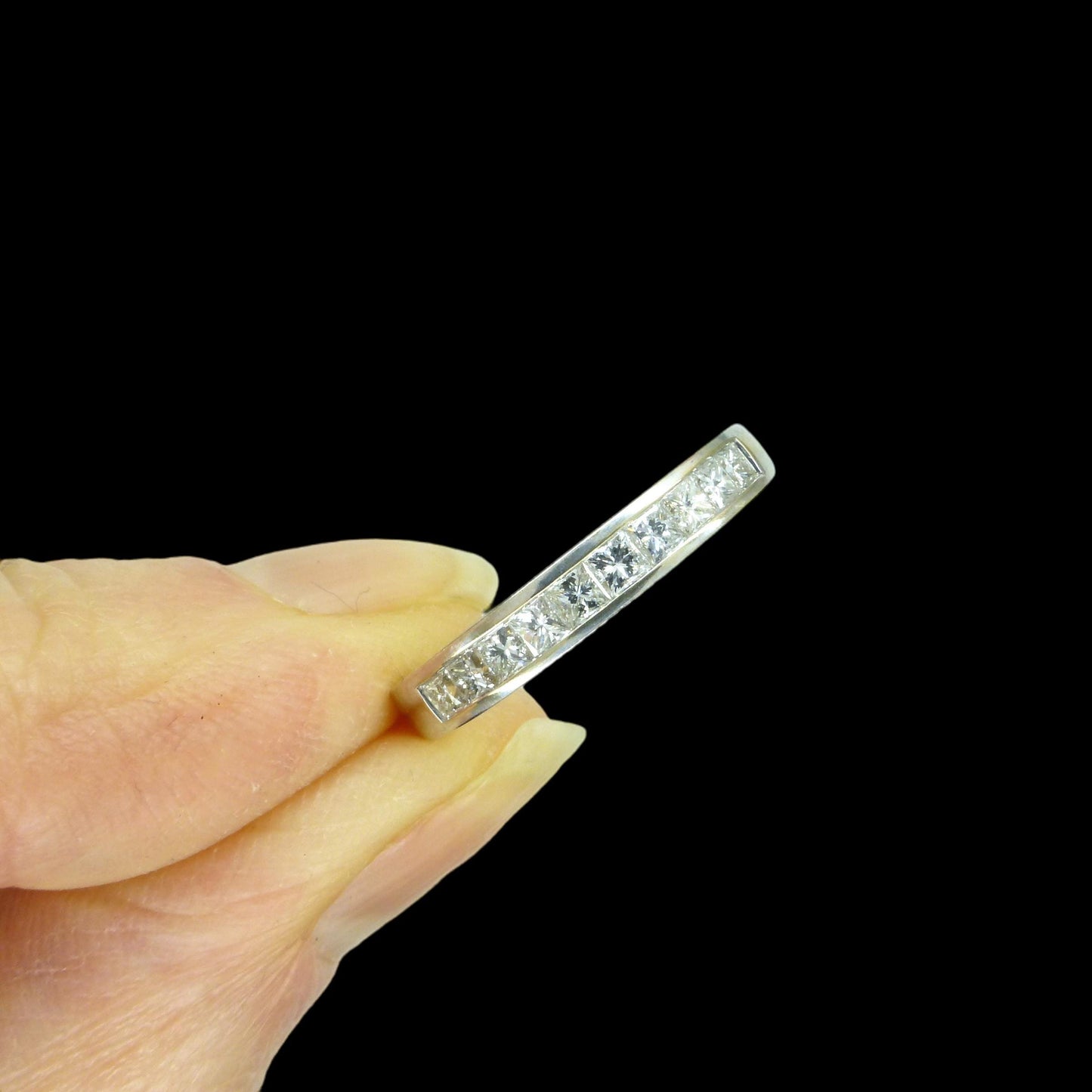 Vintage 18ct white gold Princess cut natural Diamond half eternity ring 0.50ct ~ wedding band