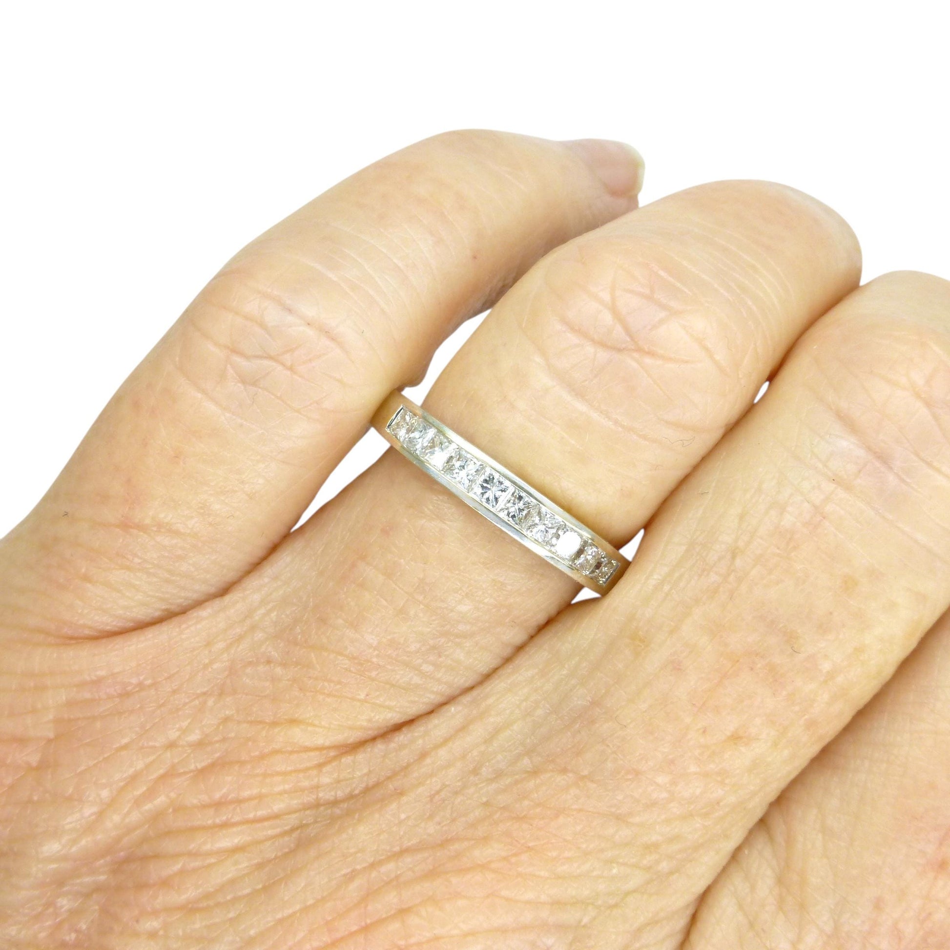 Vintage 18ct white gold Princess cut natural Diamond half eternity ring 0.50ct ~ wedding band