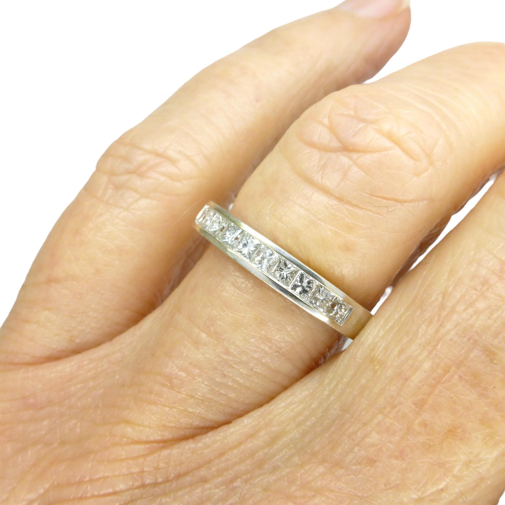 Vintage 18ct white gold Princess cut natural Diamond half eternity ring 0.50ct ~ wedding band