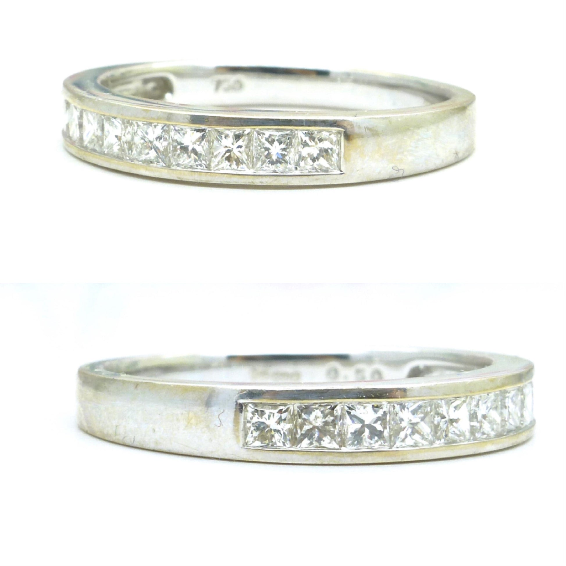 Vintage 18ct white gold Princess cut natural Diamond half eternity ring 0.50ct ~ wedding band