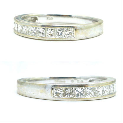 Vintage 18ct white gold Princess cut natural Diamond half eternity ring 0.50ct ~ wedding band