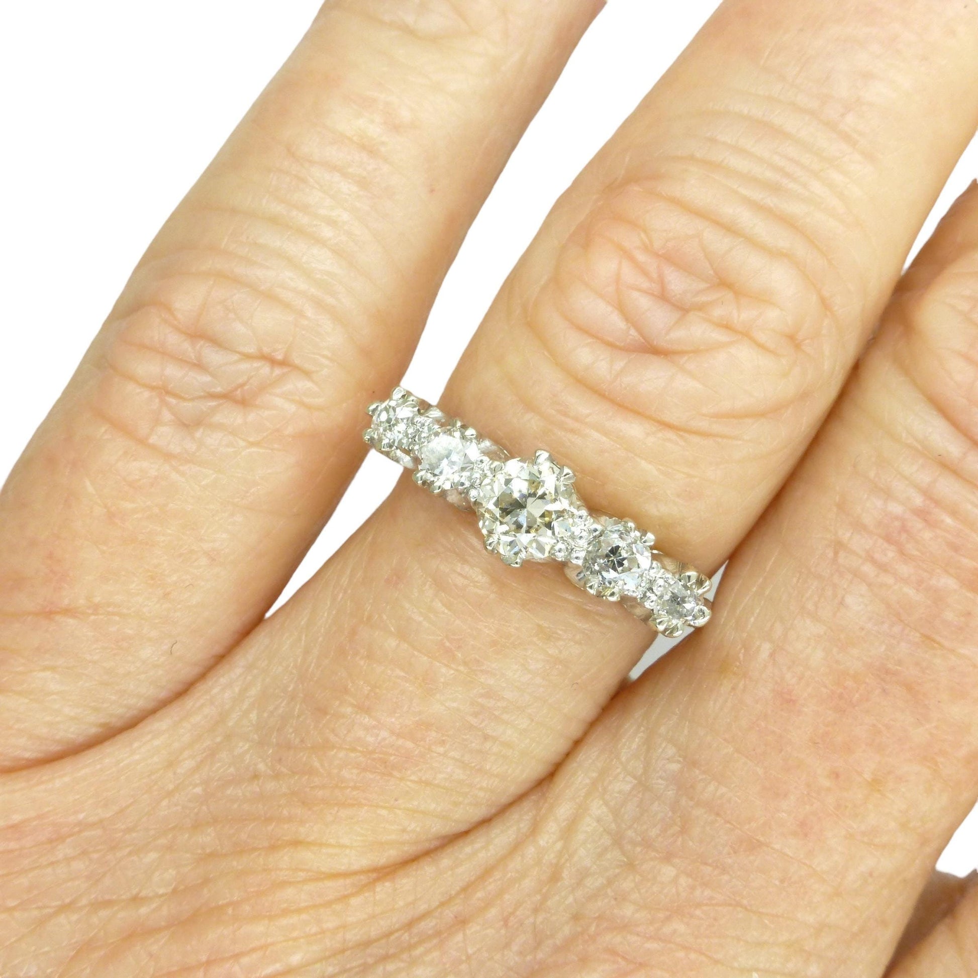Vintage 18ct & Platinum natural old cut diamond five stone ring 0.65ct