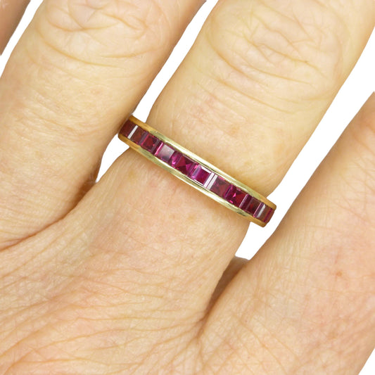 Vintage Art Deco yellow gold step cut verneuil ruby full eternity band ring c1930's