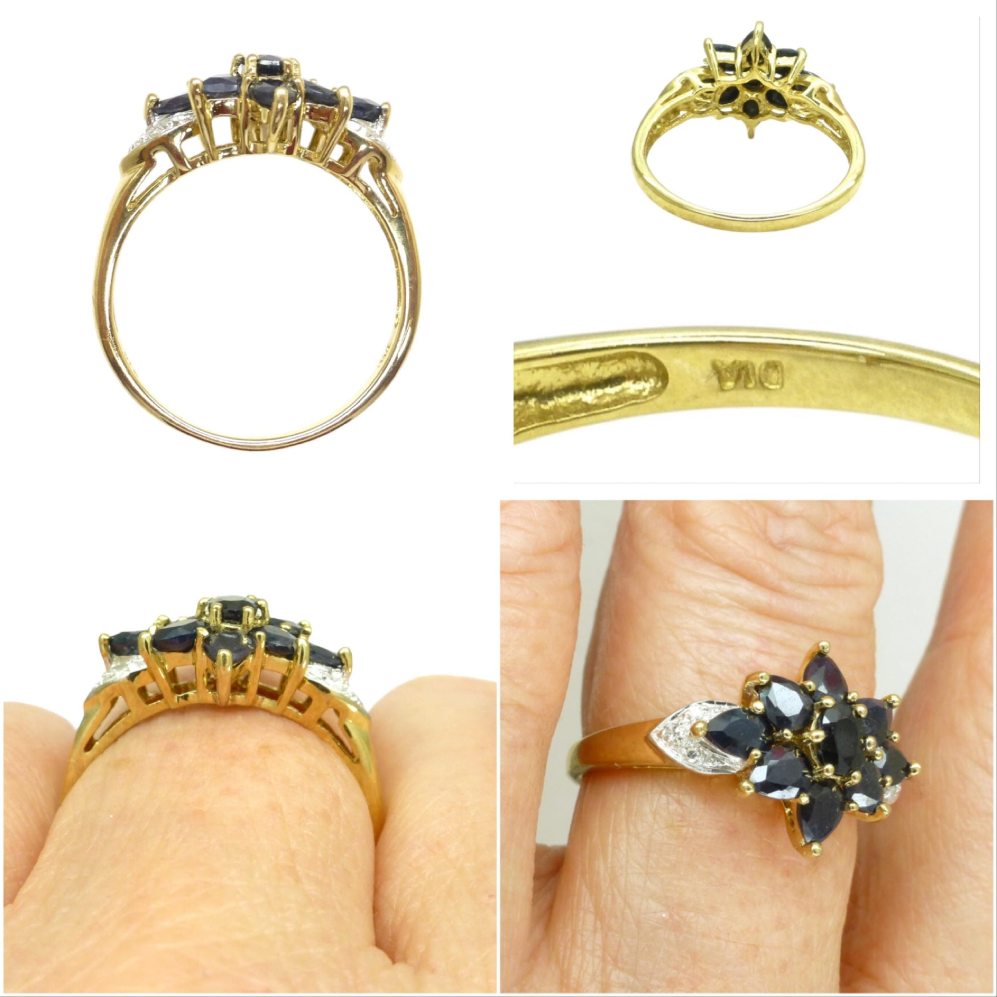 Vintage 9ct Sapphire and diamond flower cluster ring